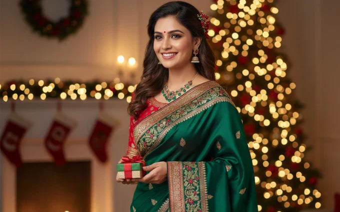 How to Style a Christmas-Themed Saree for the Perfect Holiday Look