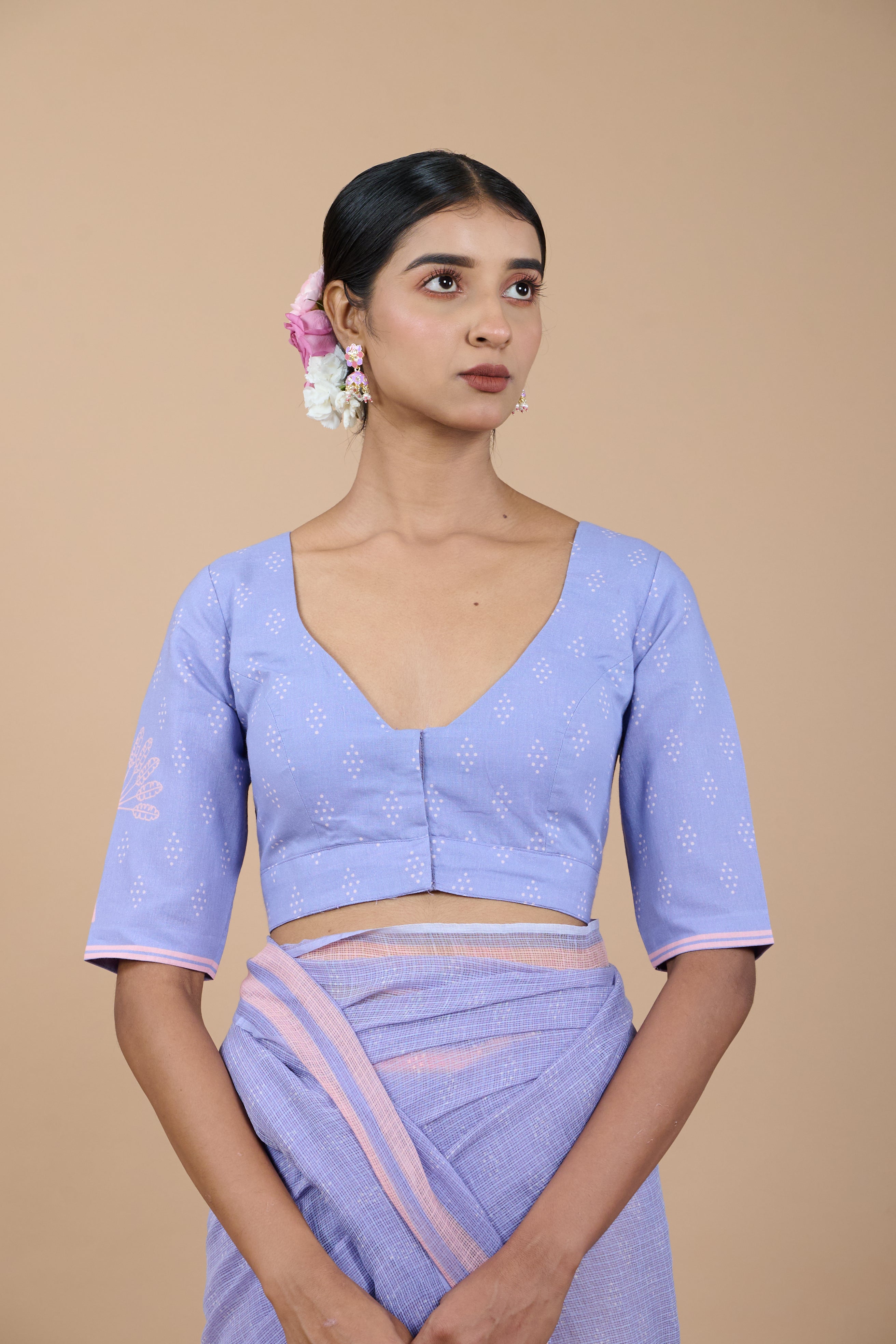 Gulnaar I Lavender Handloom Cotton Floral Printed Designer Blouse
