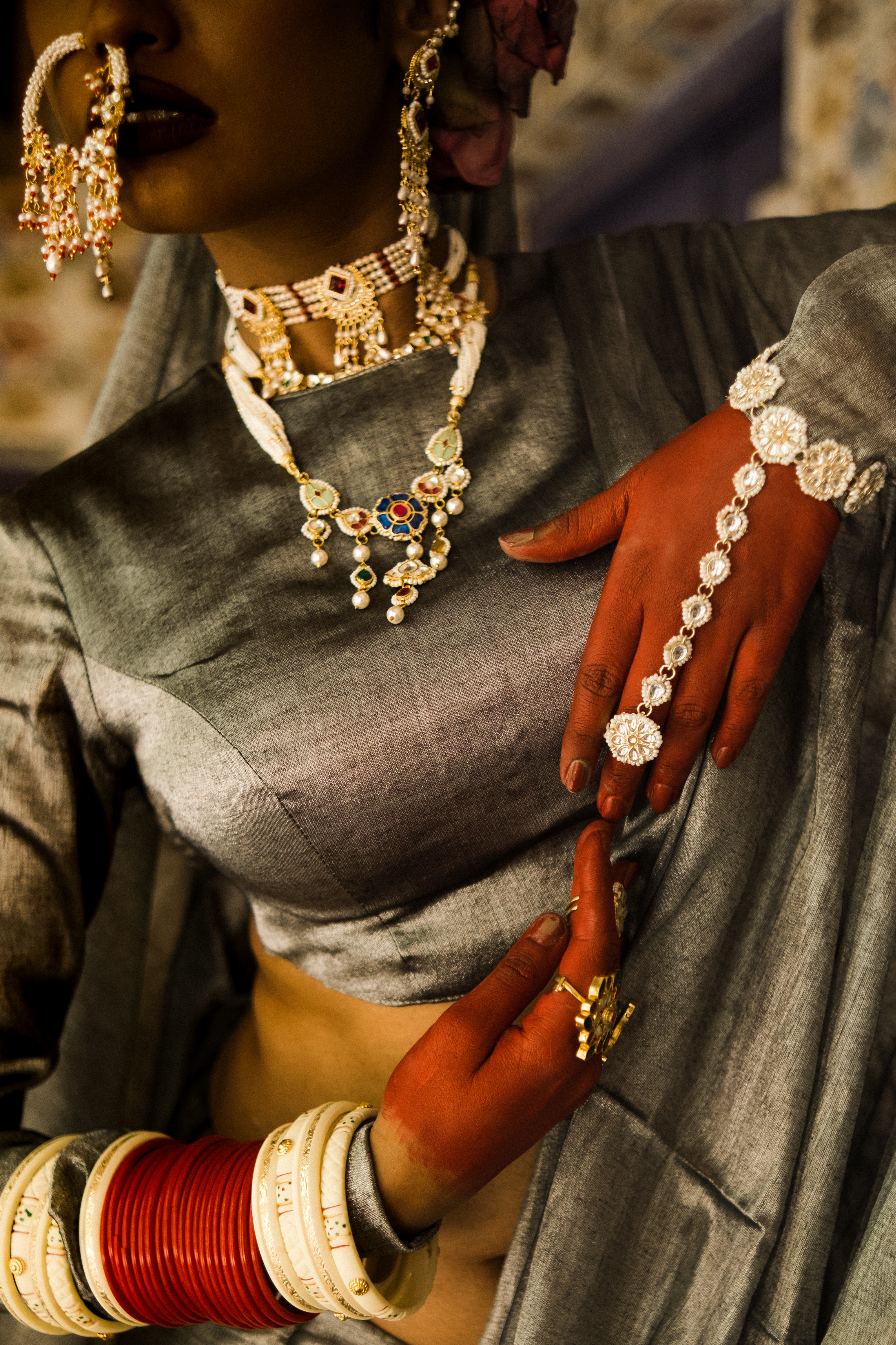 Afsaana I Dark Grey Designer Tissue Blouse