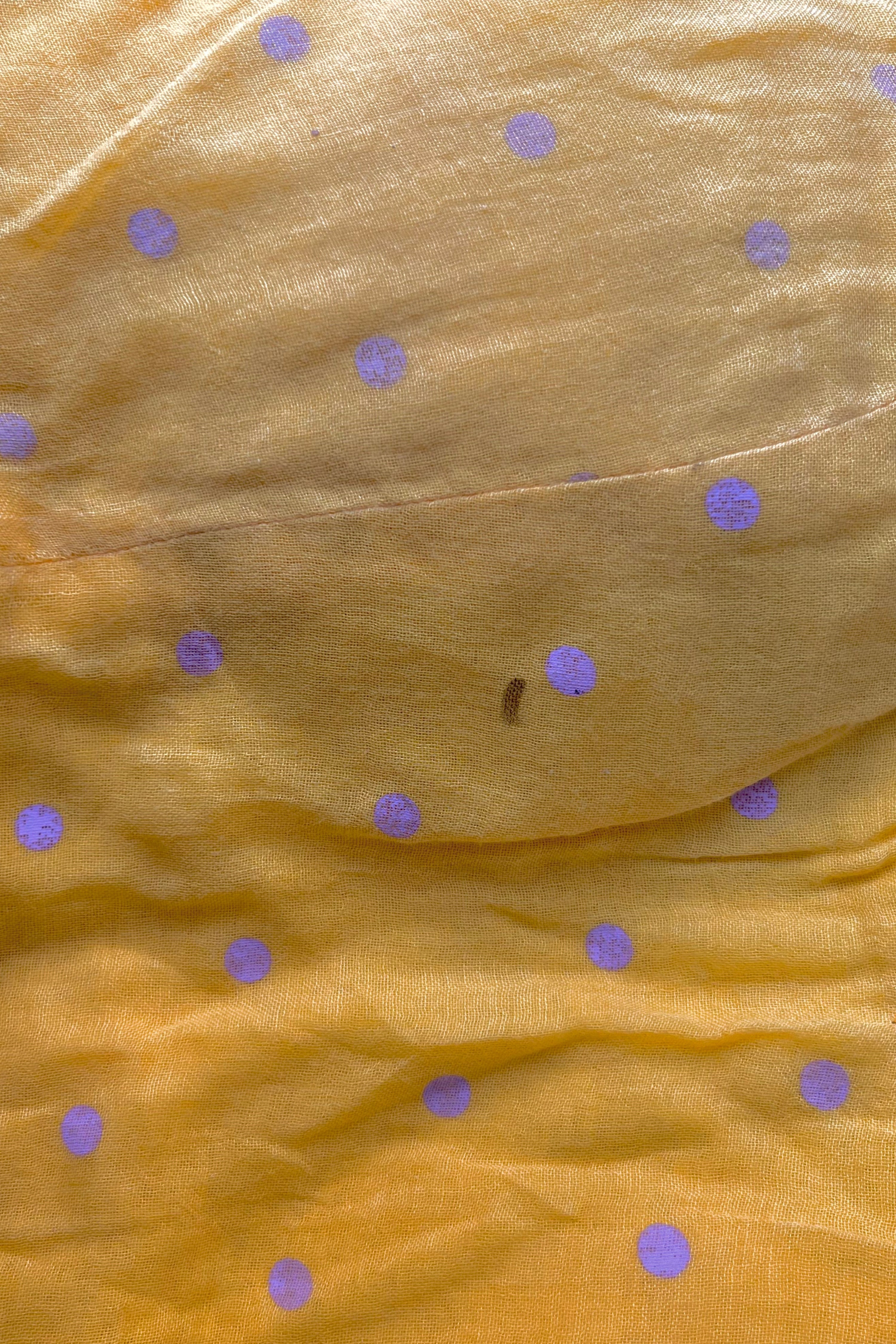 Basant Bilas TLR-216 I Yellow Handloom Mul Cotton Polka Dotted Designer Blouse with minimal flaws