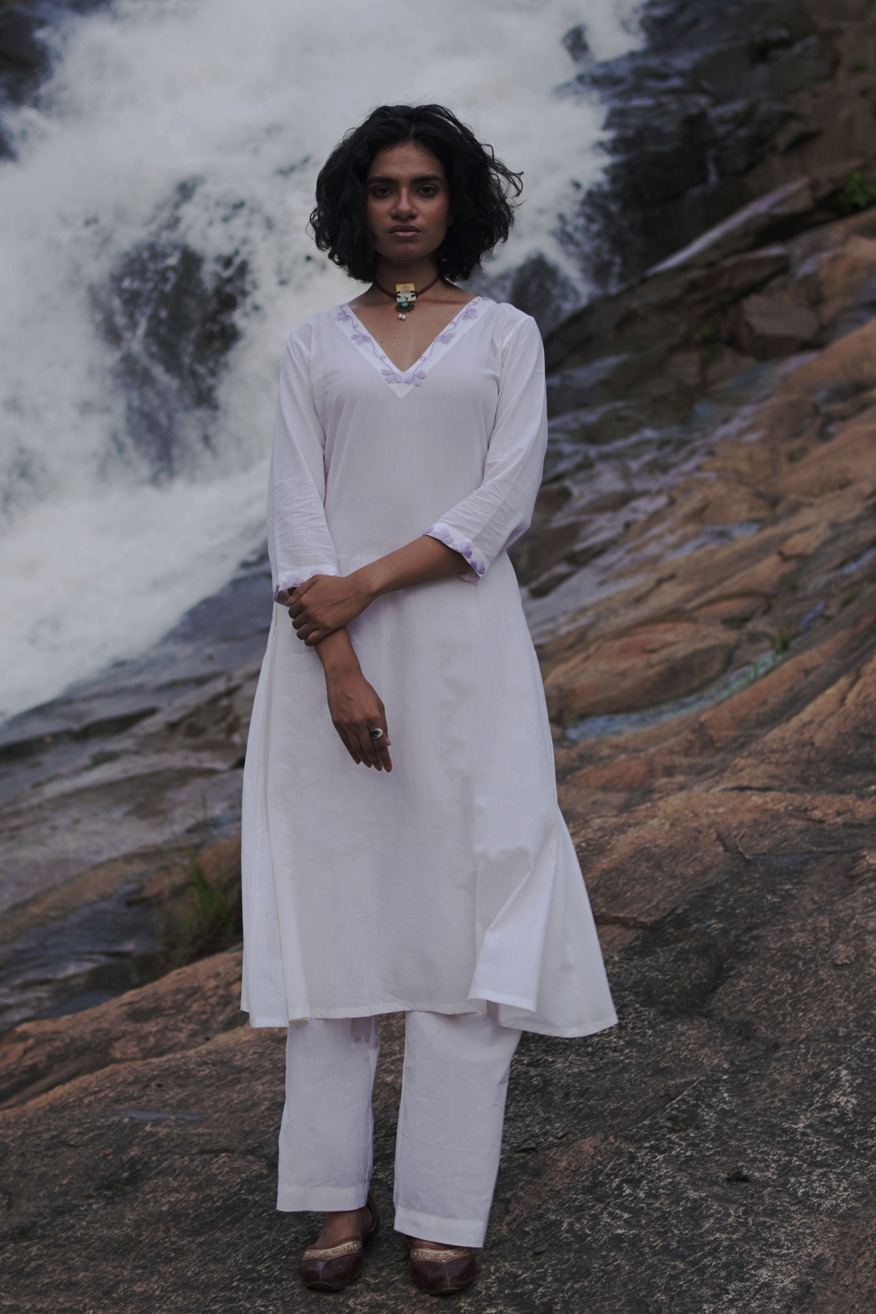 Sana I White Cotton Hand embroidered Kurta-pant set