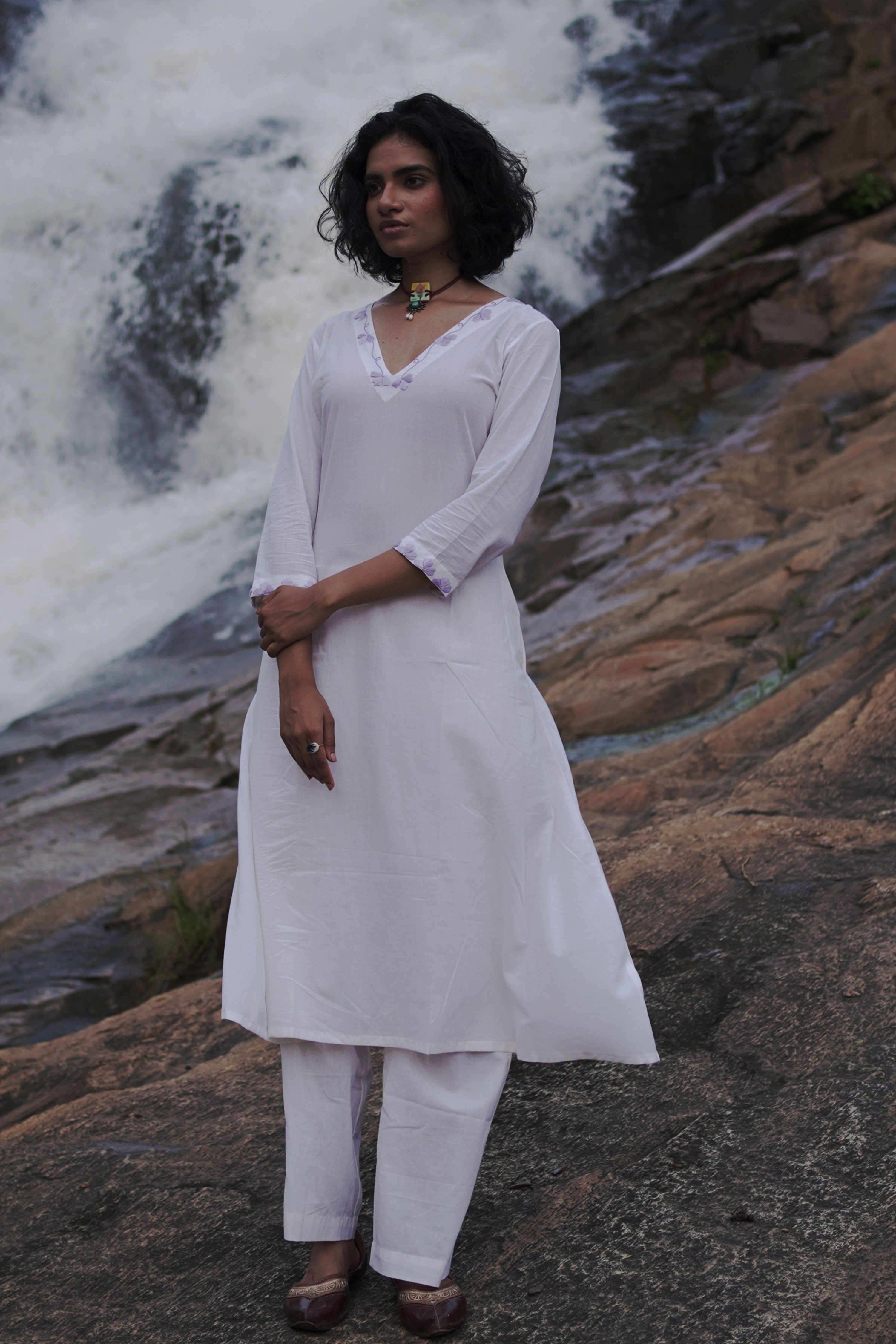 Sana I White Cotton Hand embroidered Kurta-pant set