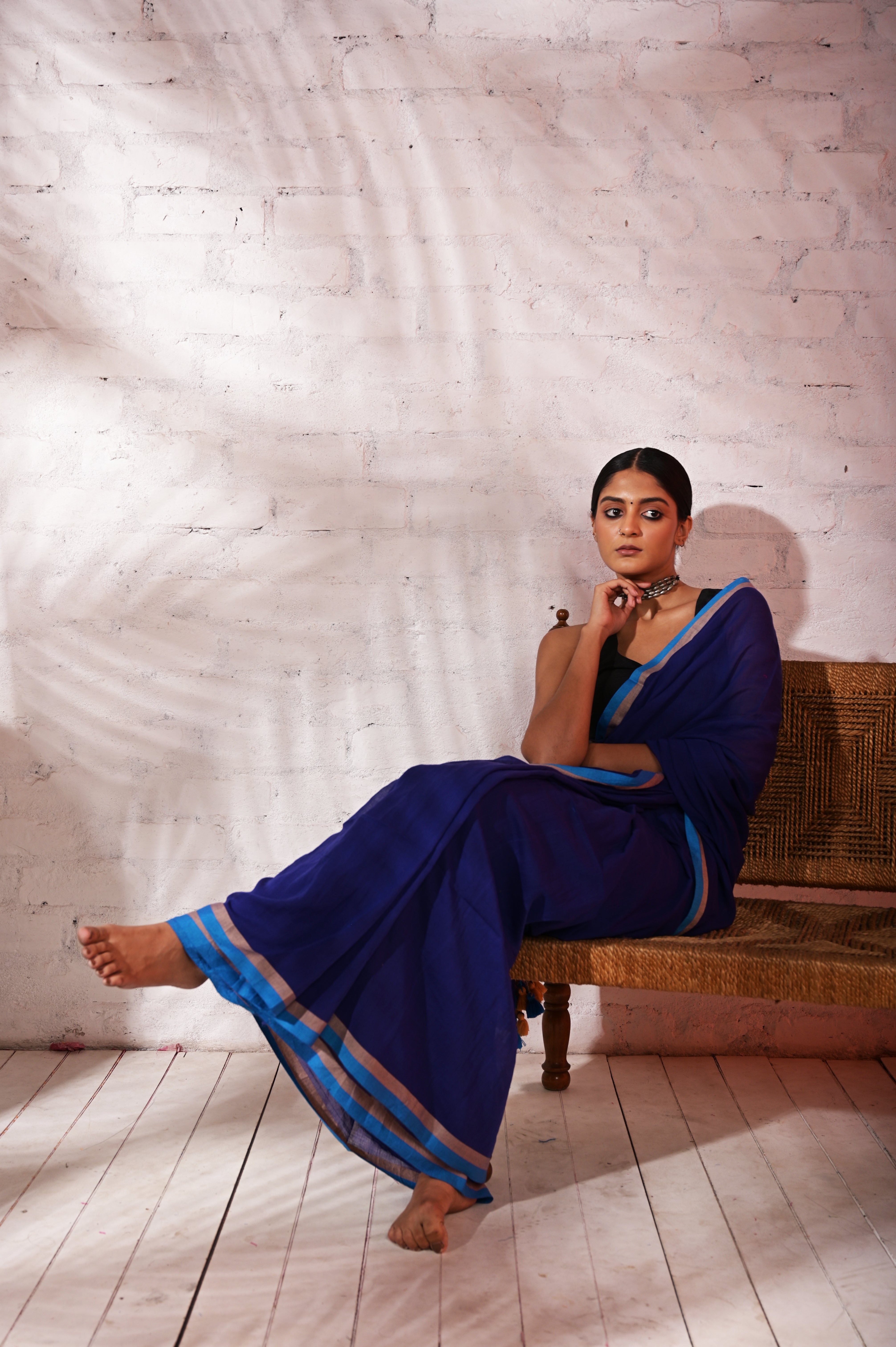 Anokhi Kahani I Dark blue mul cotton saree