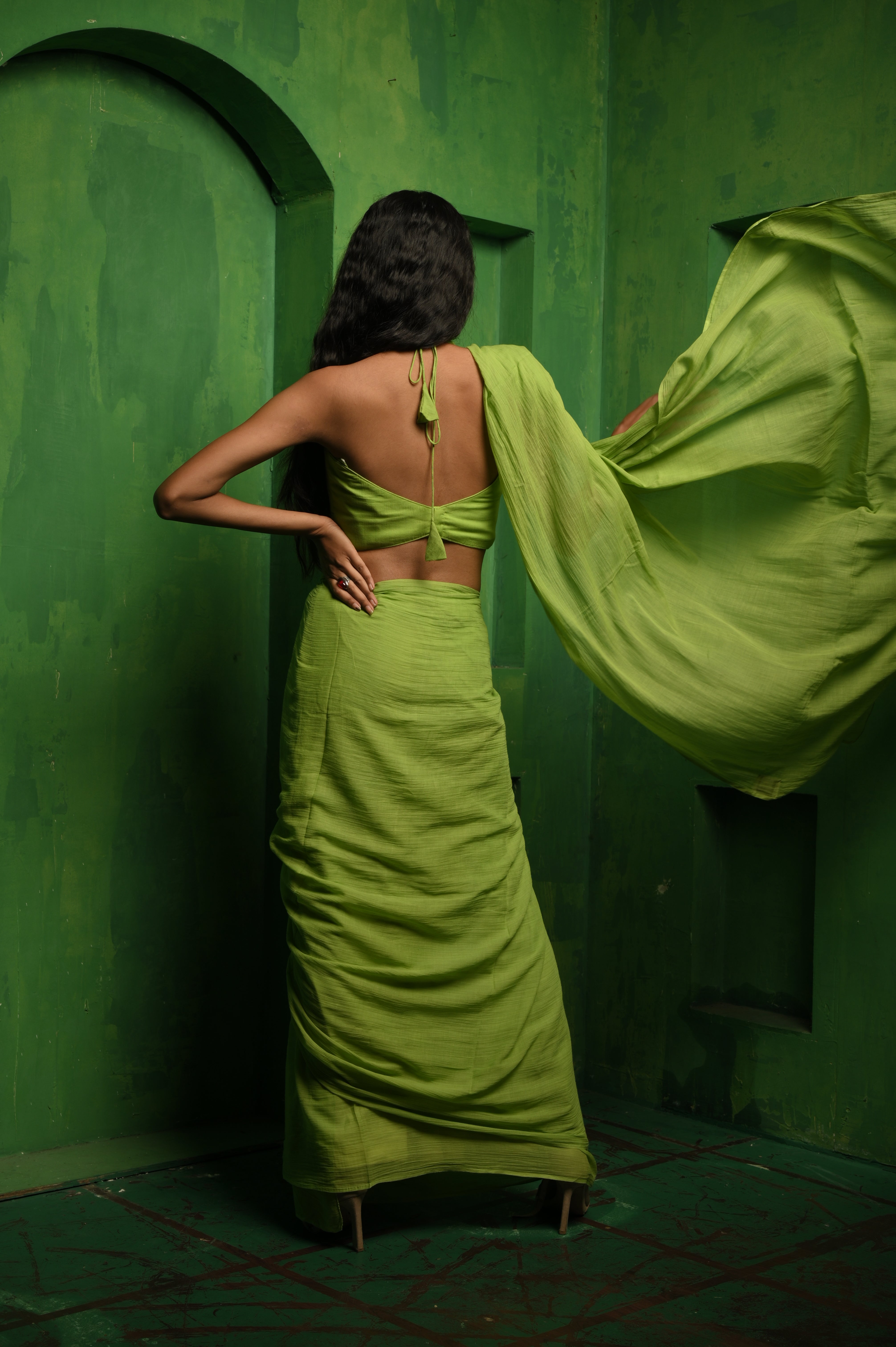 Handwoven Light Green Mul Modal Saree with Ready to Wear Blouse Combo (Apple Sorbet & Sorbet Chic)