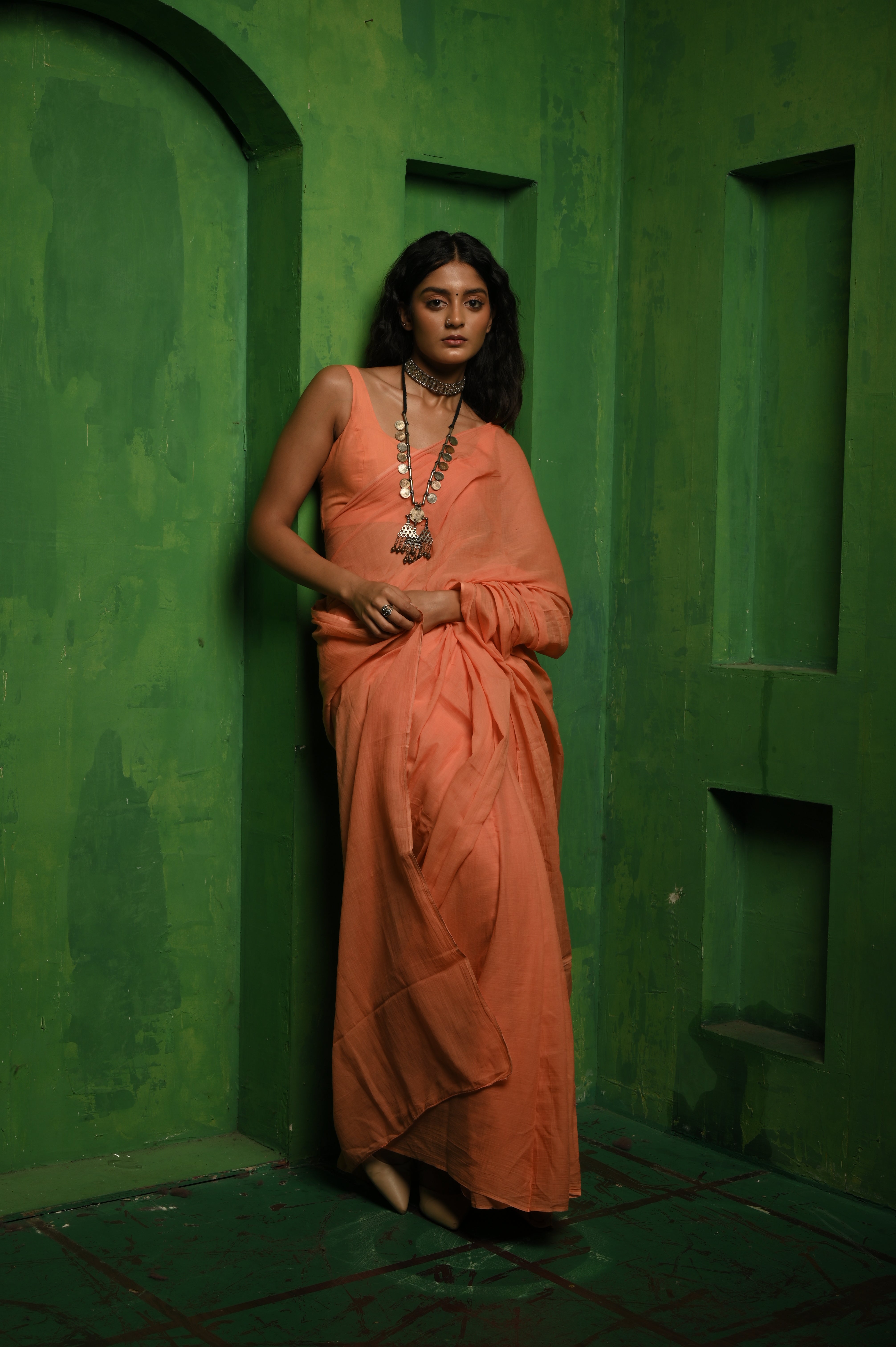 Handwoven Peach Mul Modal Saree with Ready to Wear Blouse Combo (Caramel Delight & Caramel Crush)