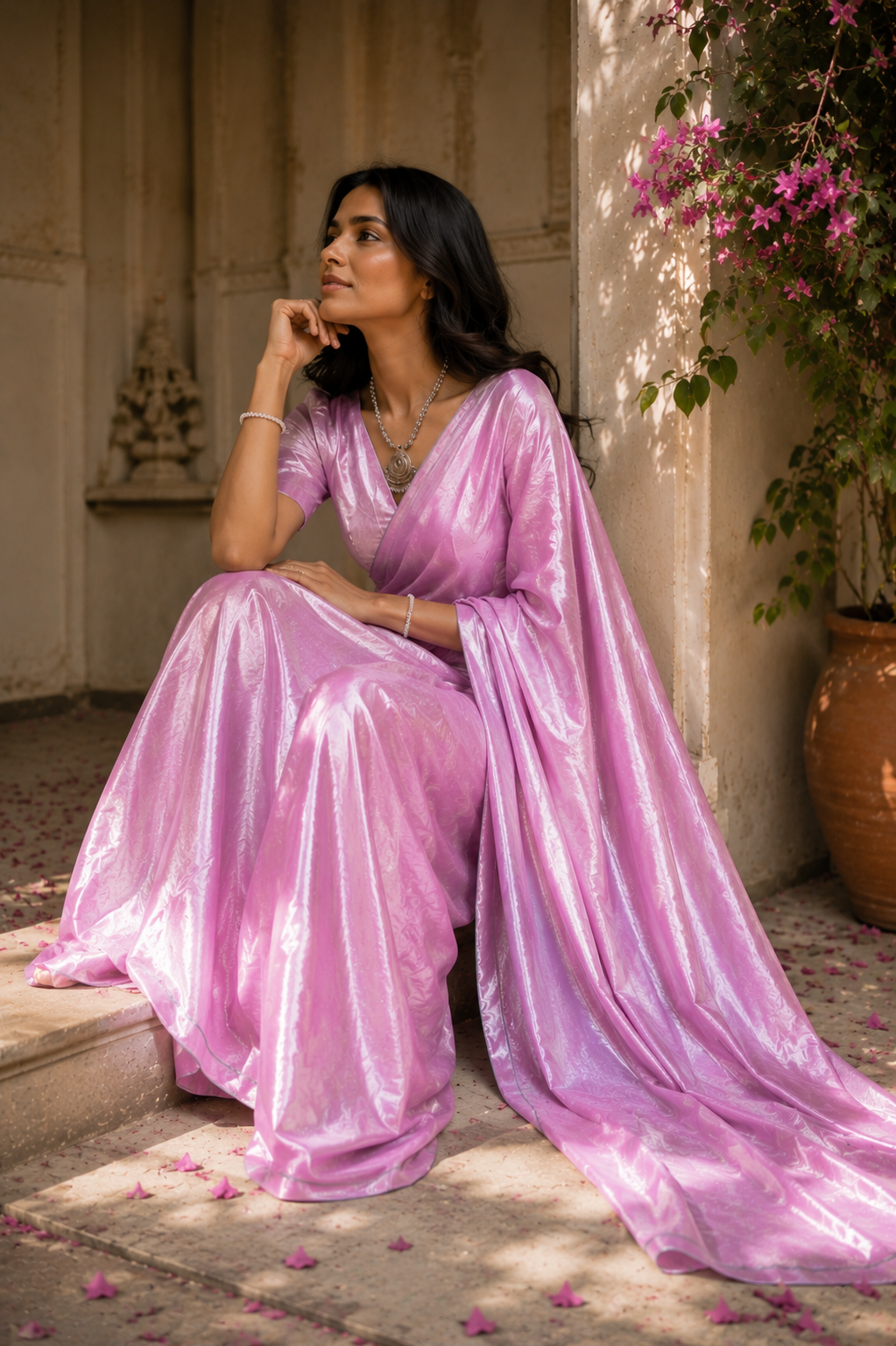 BLUSH BLUSH TLR-107 I BLUSH PINK HANDLOOM TISSUE SAREE WITH MINIMAL FLAWS