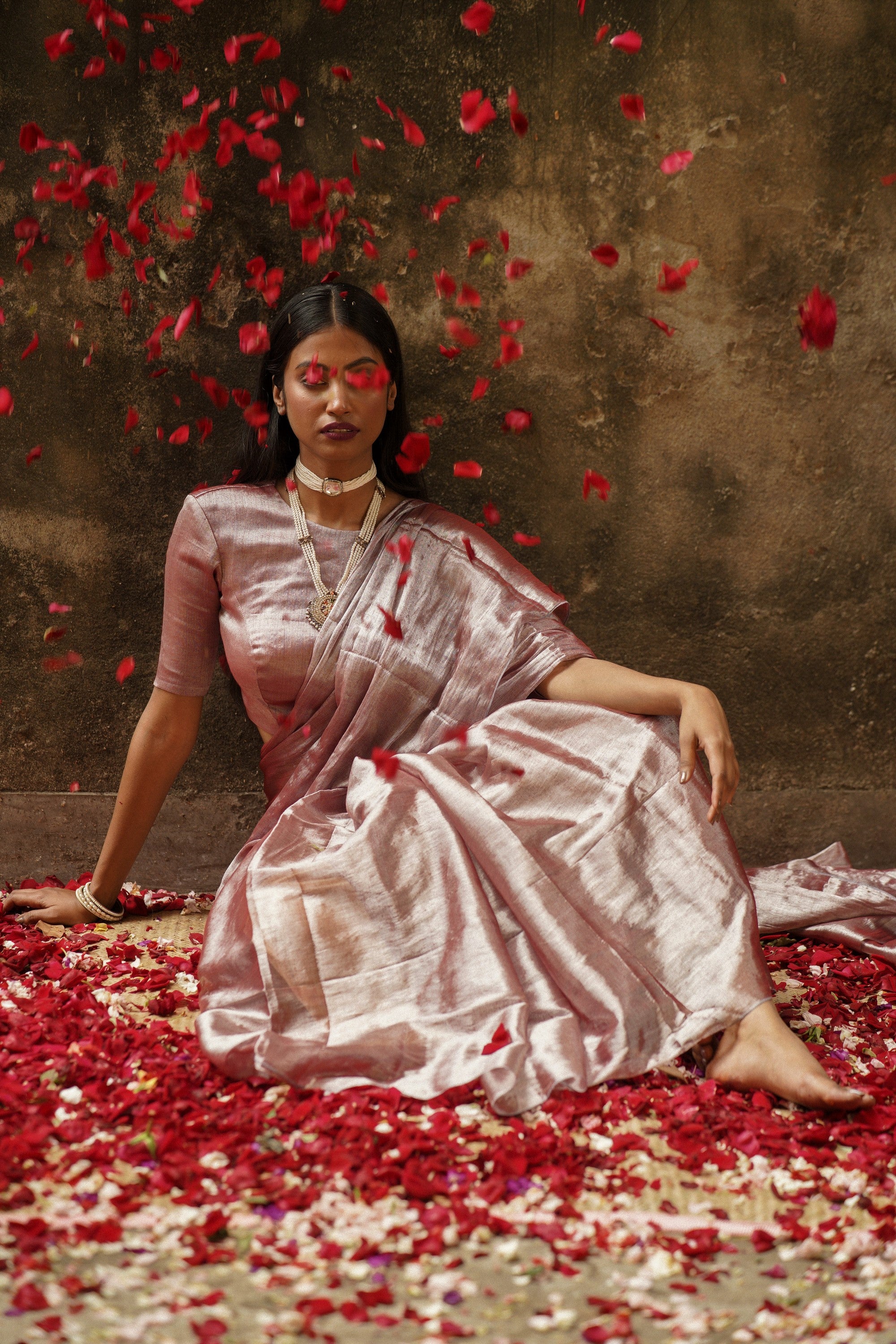 Handwoven Tissue Pastel Coffee Saree and Ready to Wear Pastel Coffee Blouse Combo (Coffee Caffeine & Coffee Date)