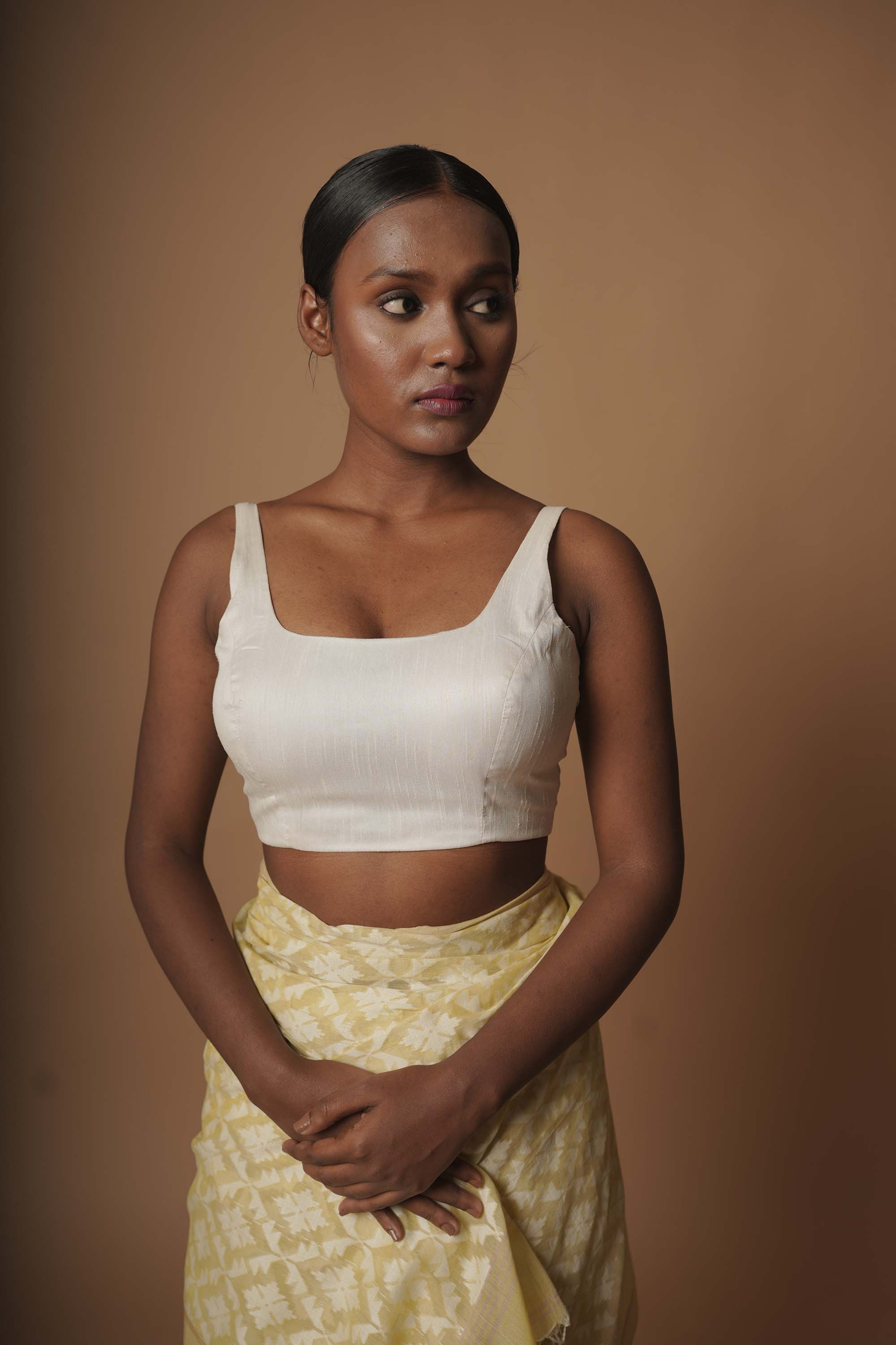 Viridian Green Handloom Mul Cotton Zari Striped Saree With White Silk Sleeveless Blouse Combo(Harit Shringaar+Snowdrop)