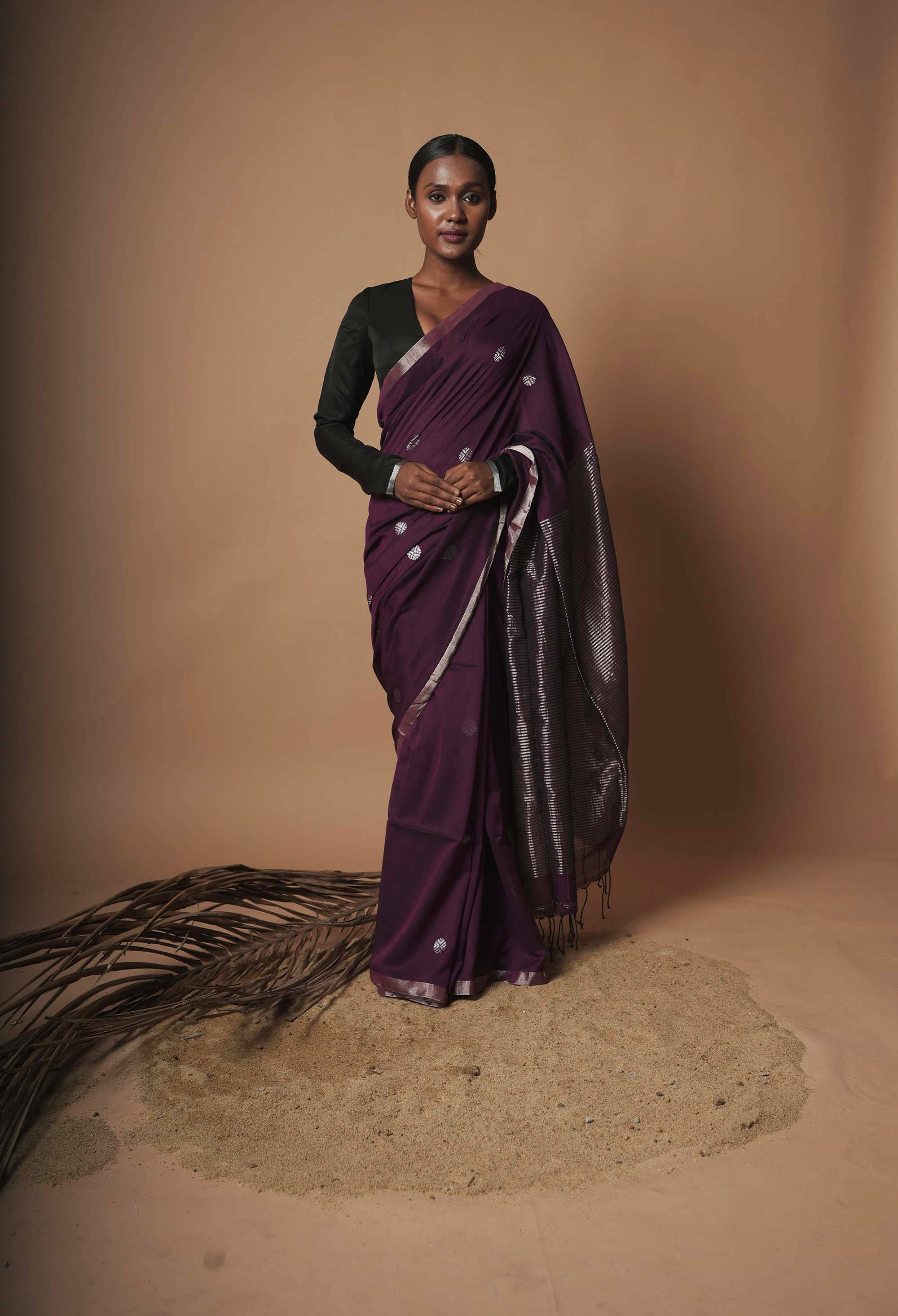 Aasmani Shaam I Purple Cotton Saree with Silver Zari