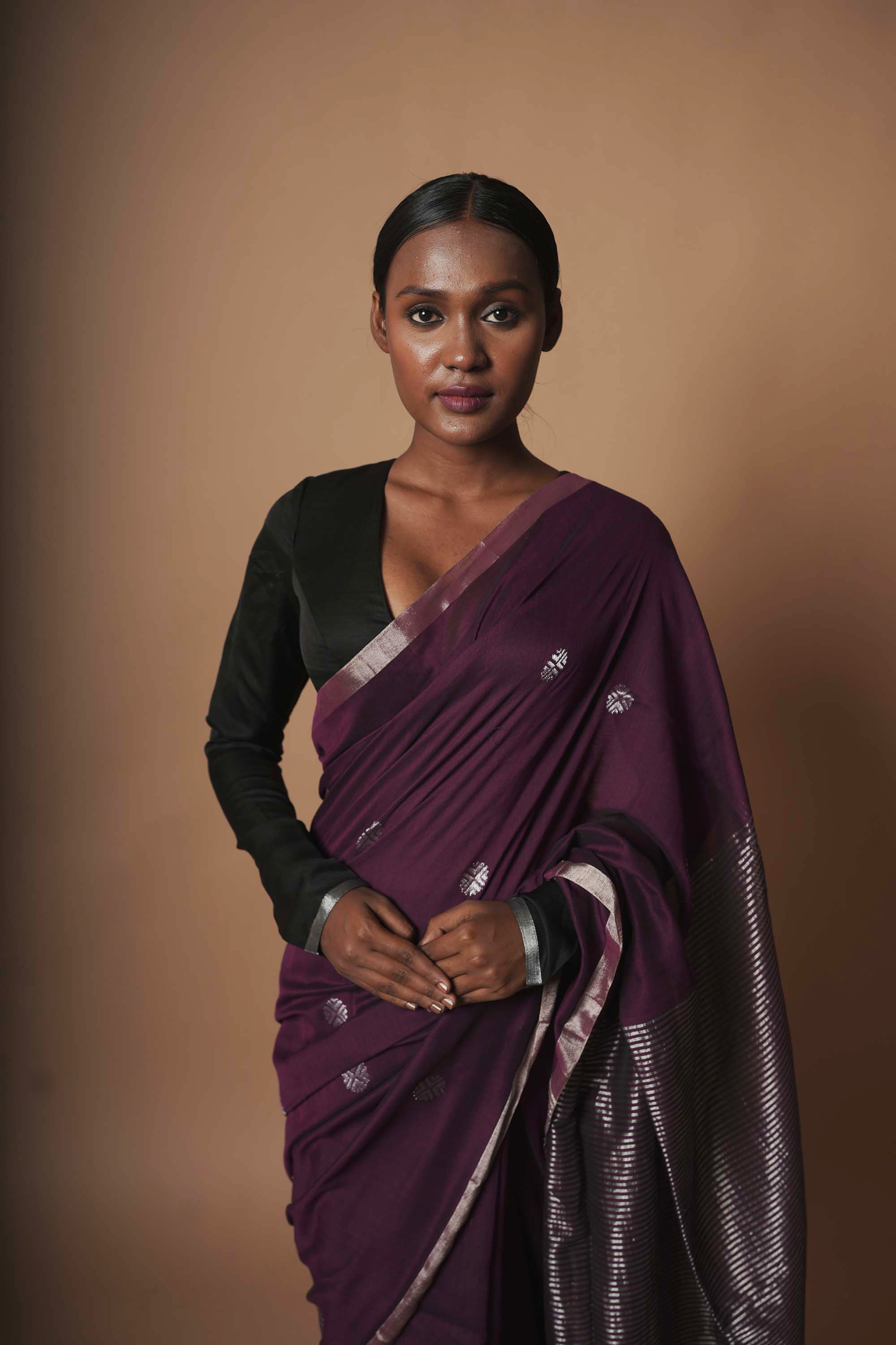 Aasmani Shaam I Purple Cotton Saree with Silver Zari