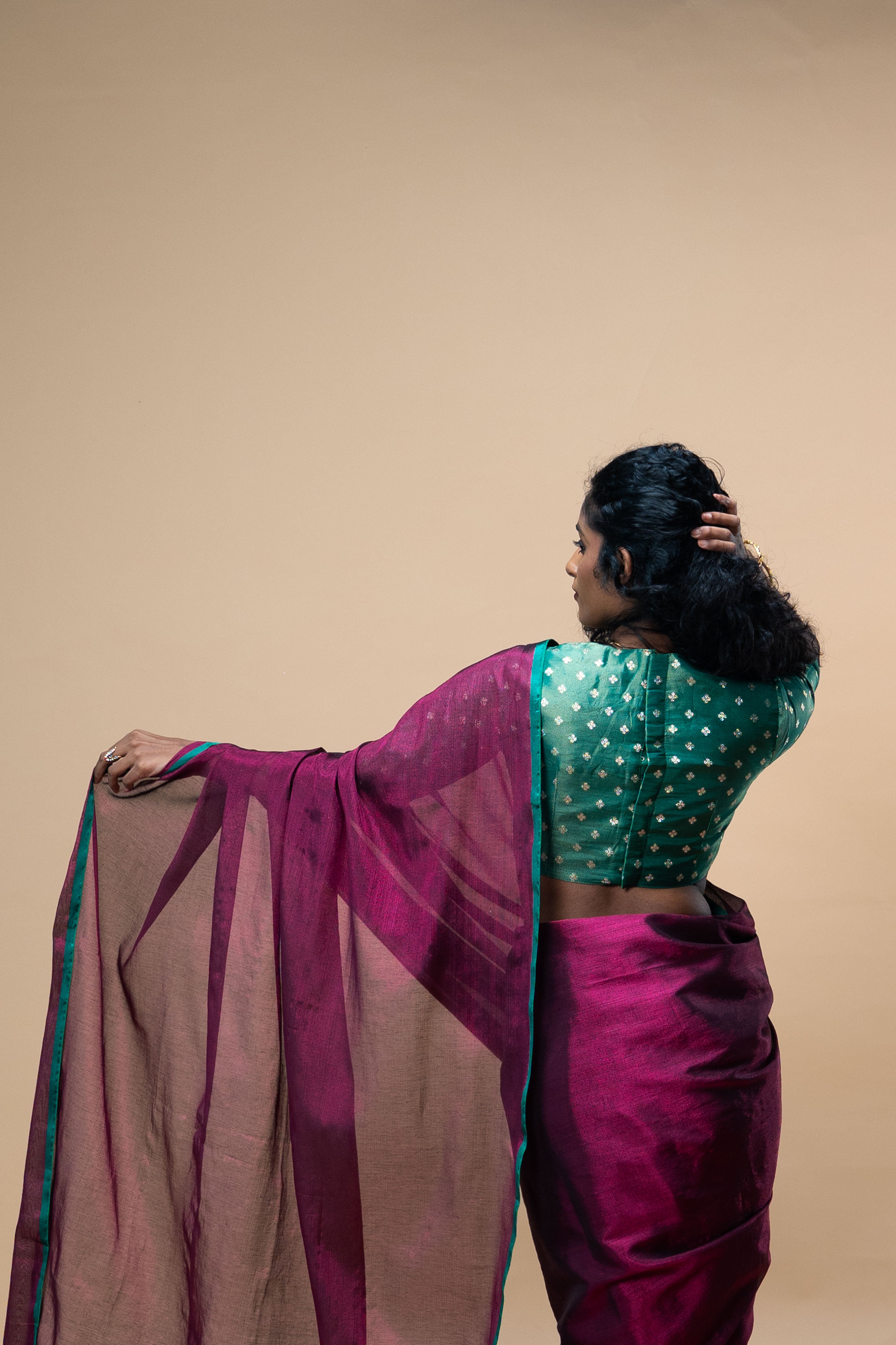 Divya I Green brocade silk blouse with square neck