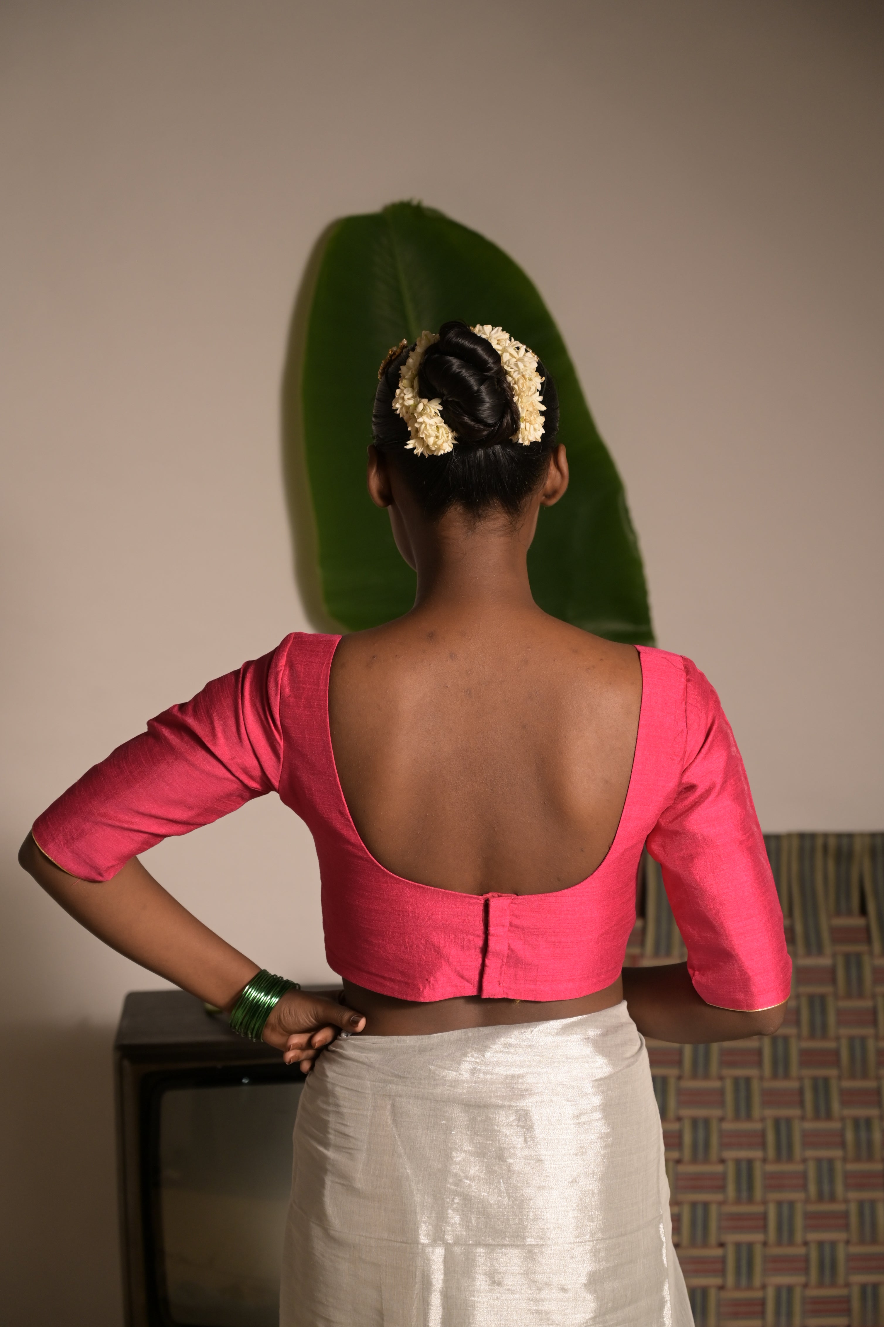 Gulab rang I Dark Pink Silk Blouse with square neckline