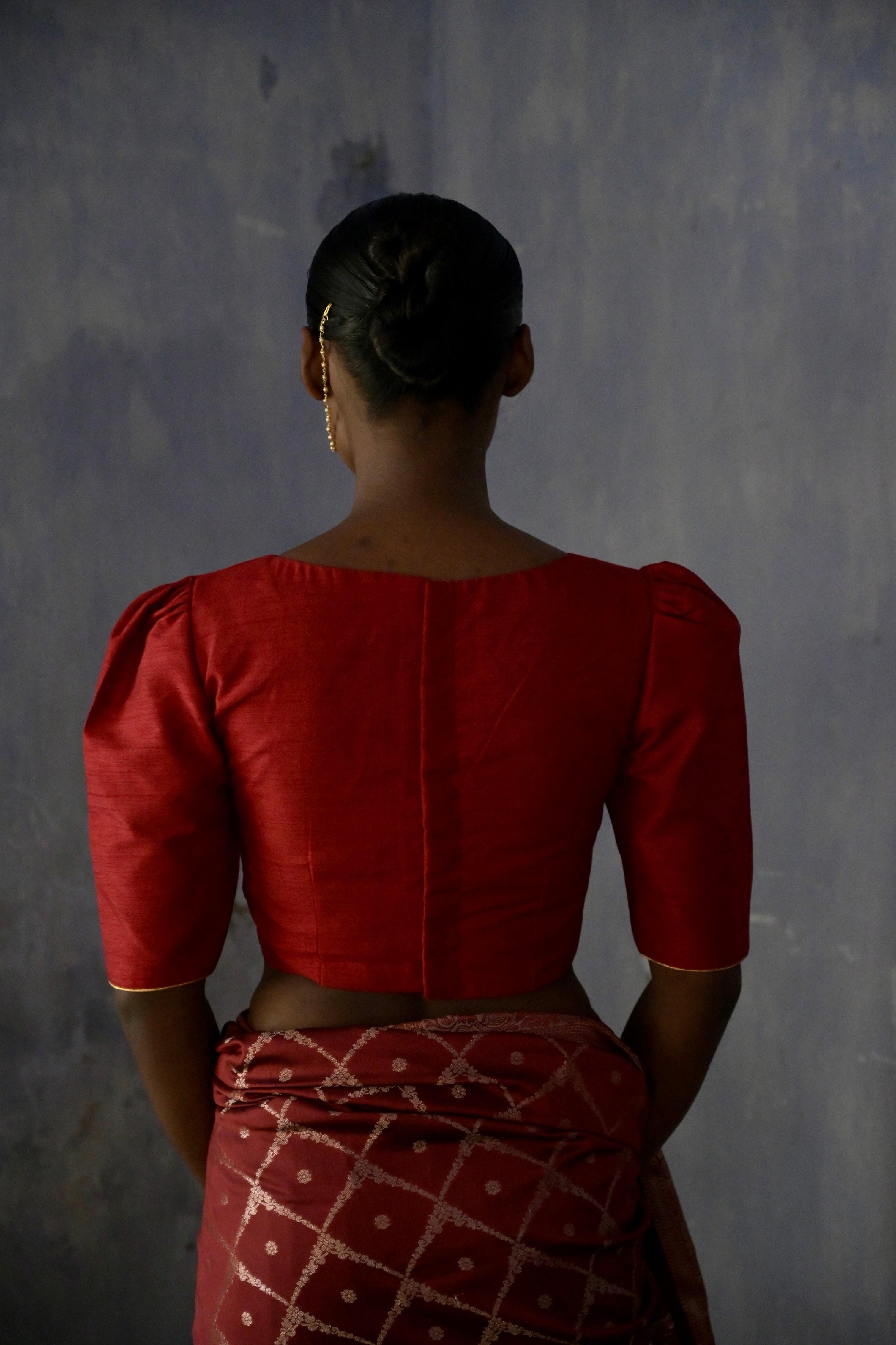 Neerja I Maroon Silk Blouse with V neckline