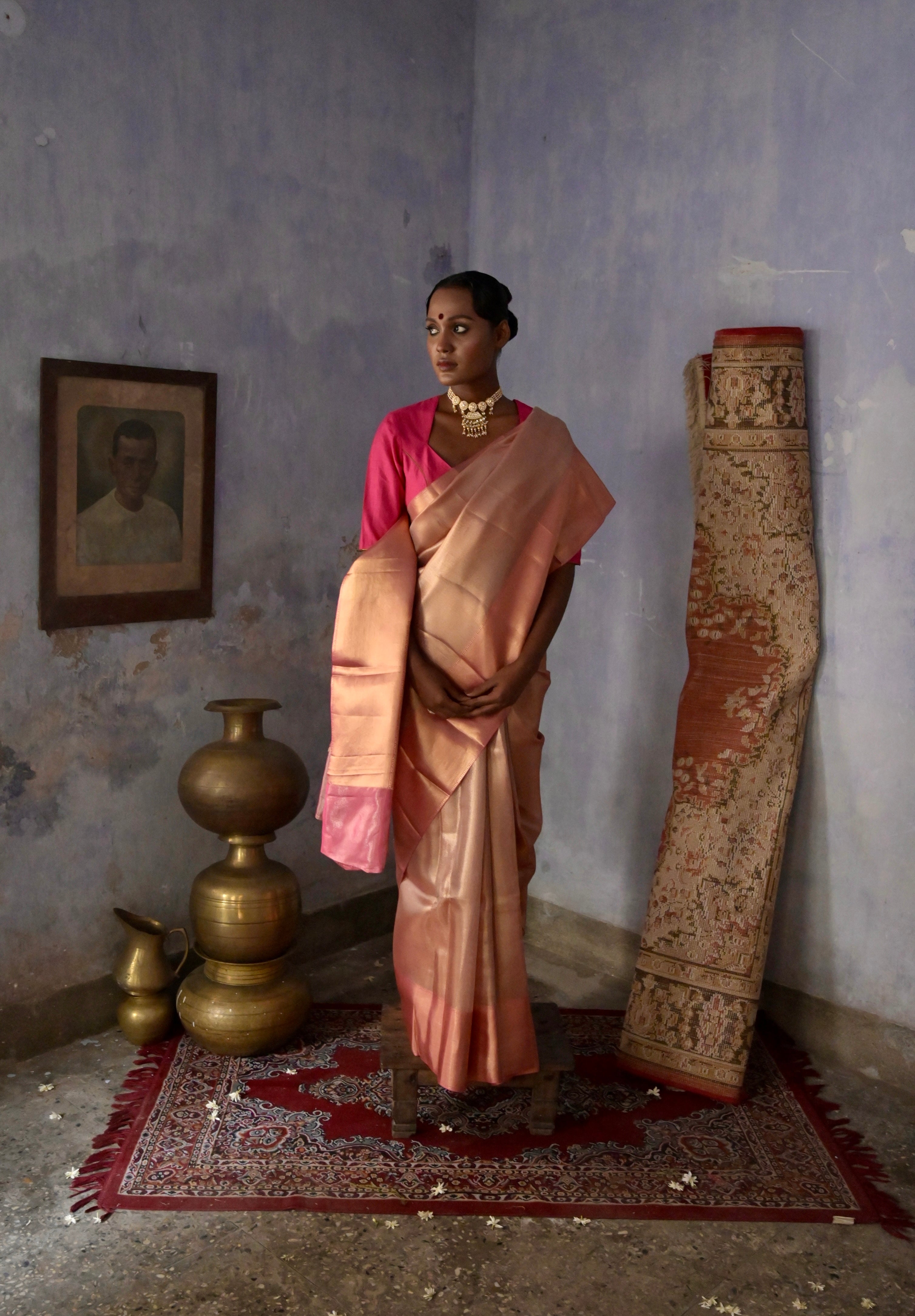 Manorama I Pink Handloom Brocade Banarasi Saree with Zari Border