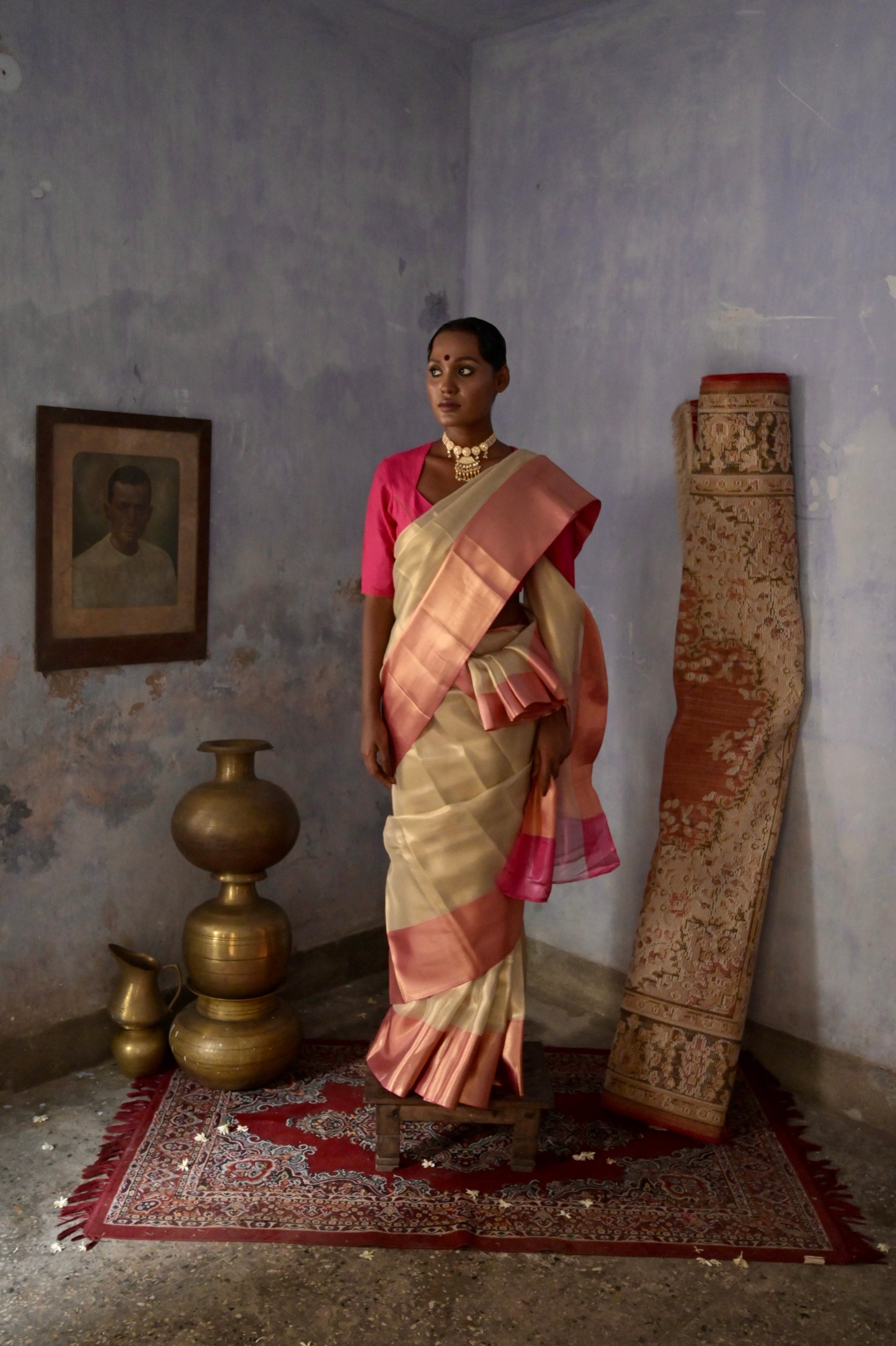 Zarika I Ivory Handloom Brocade Banarasi Saree with Zari Border