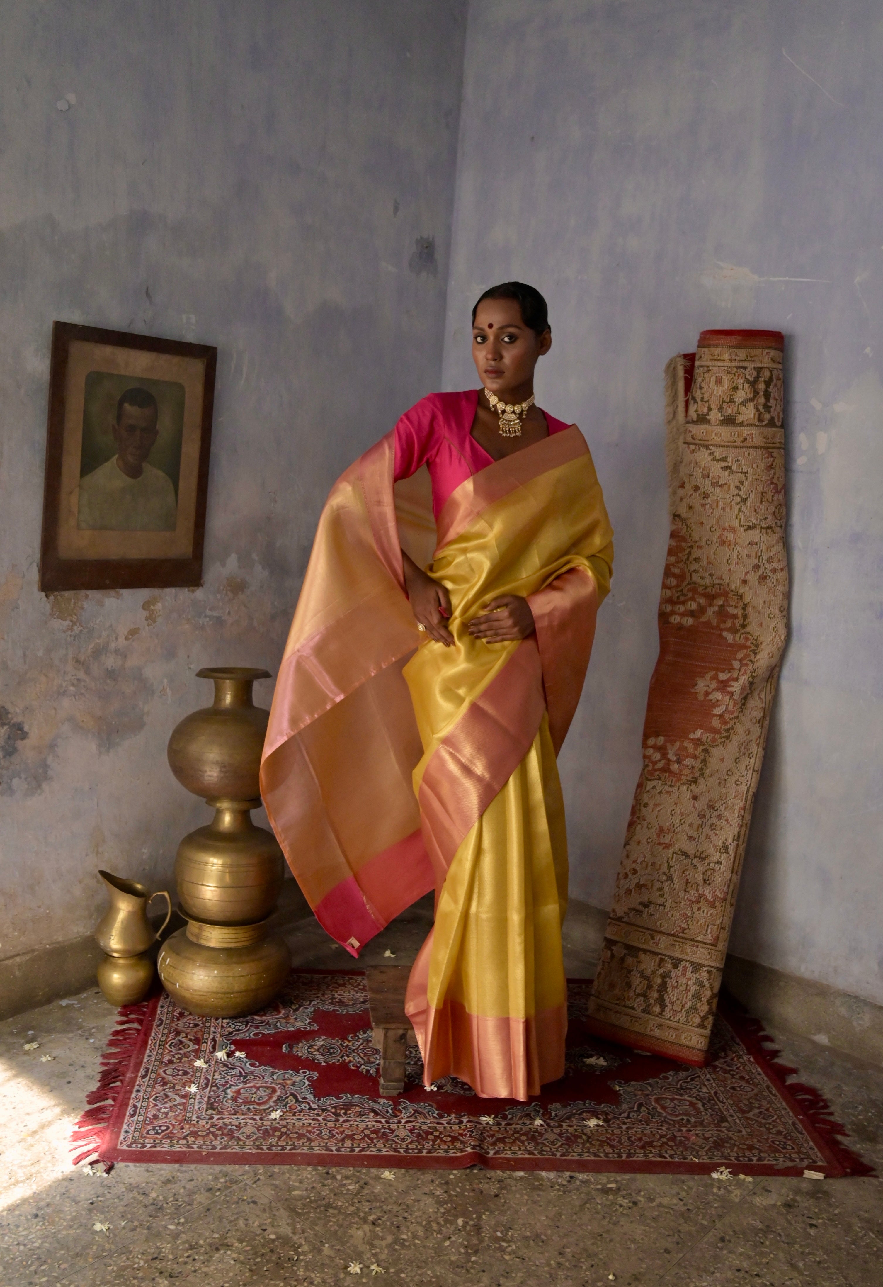 Kashiyaa I Yellow Handloom Brocade Banarasi Saree with Zari Border