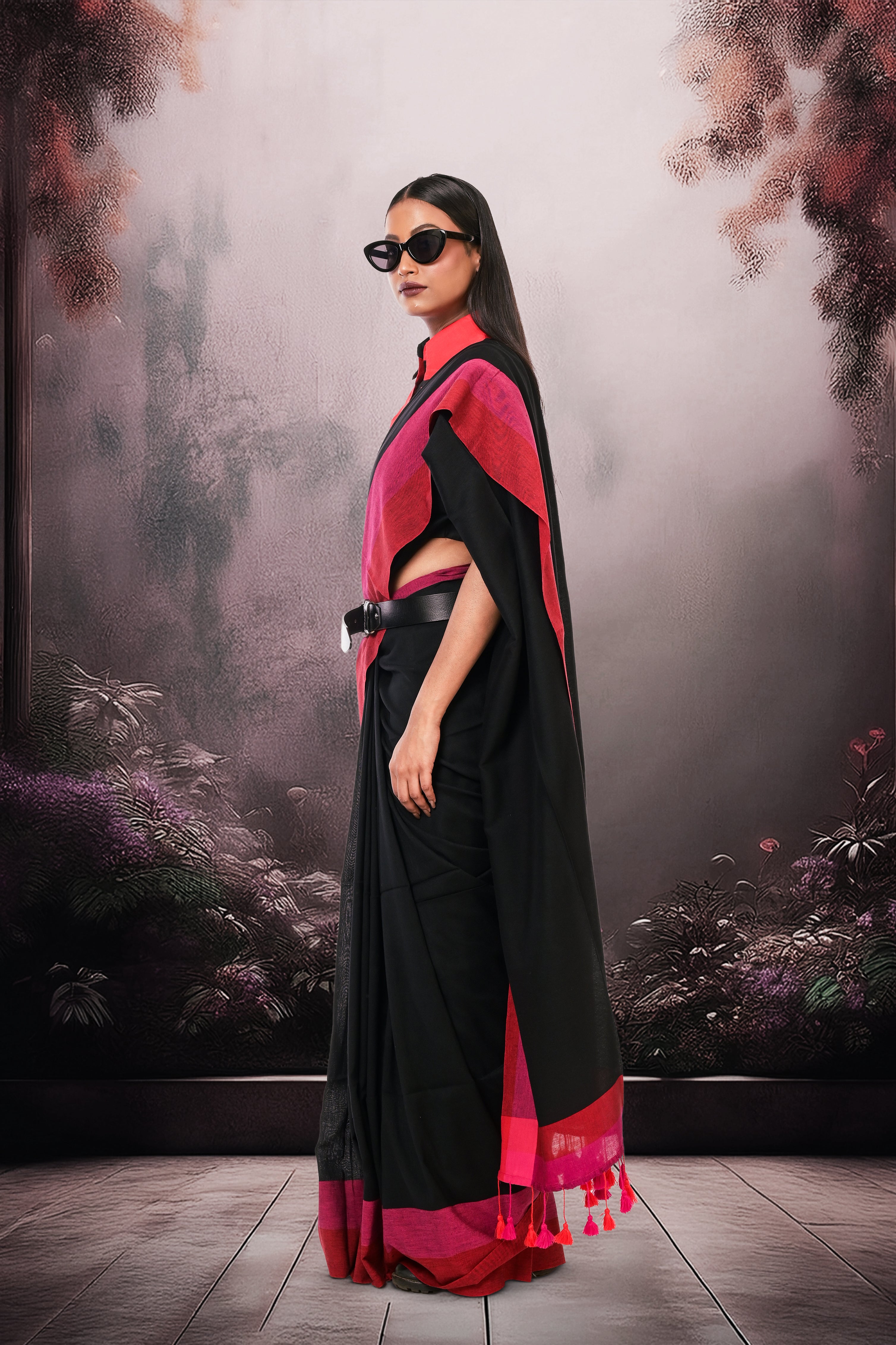 black-cotton-saree-with-tassels