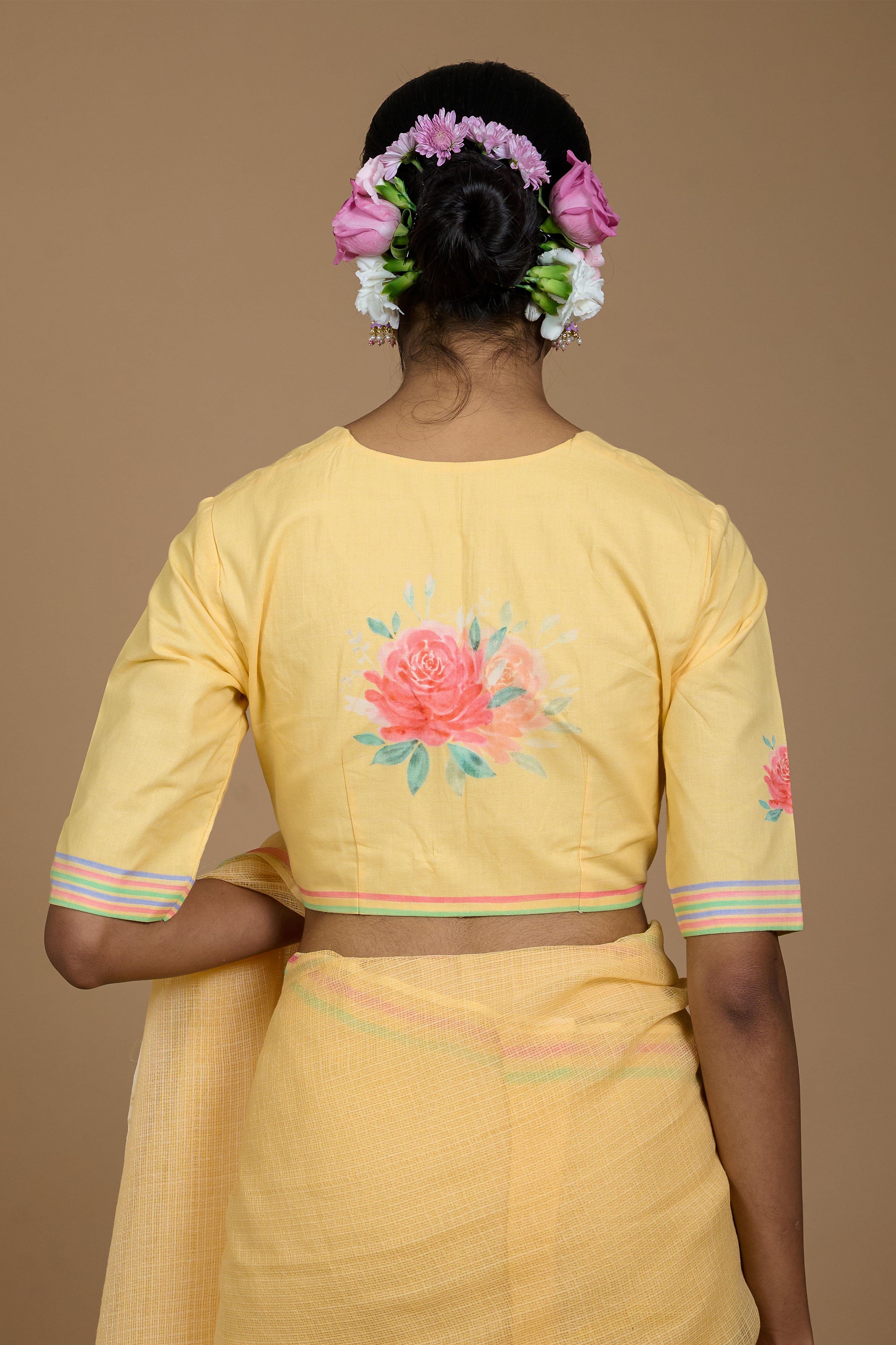 Kesar I Soft Yellow Handloom Cotton Floral Printed Designer Blouse