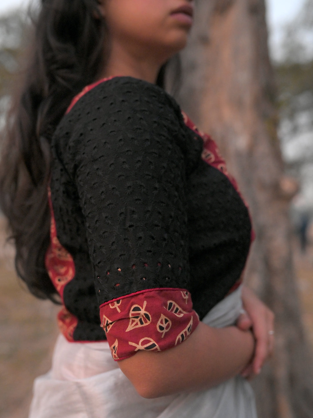 Black Cotton Blouse I Black and Maroon Blouse