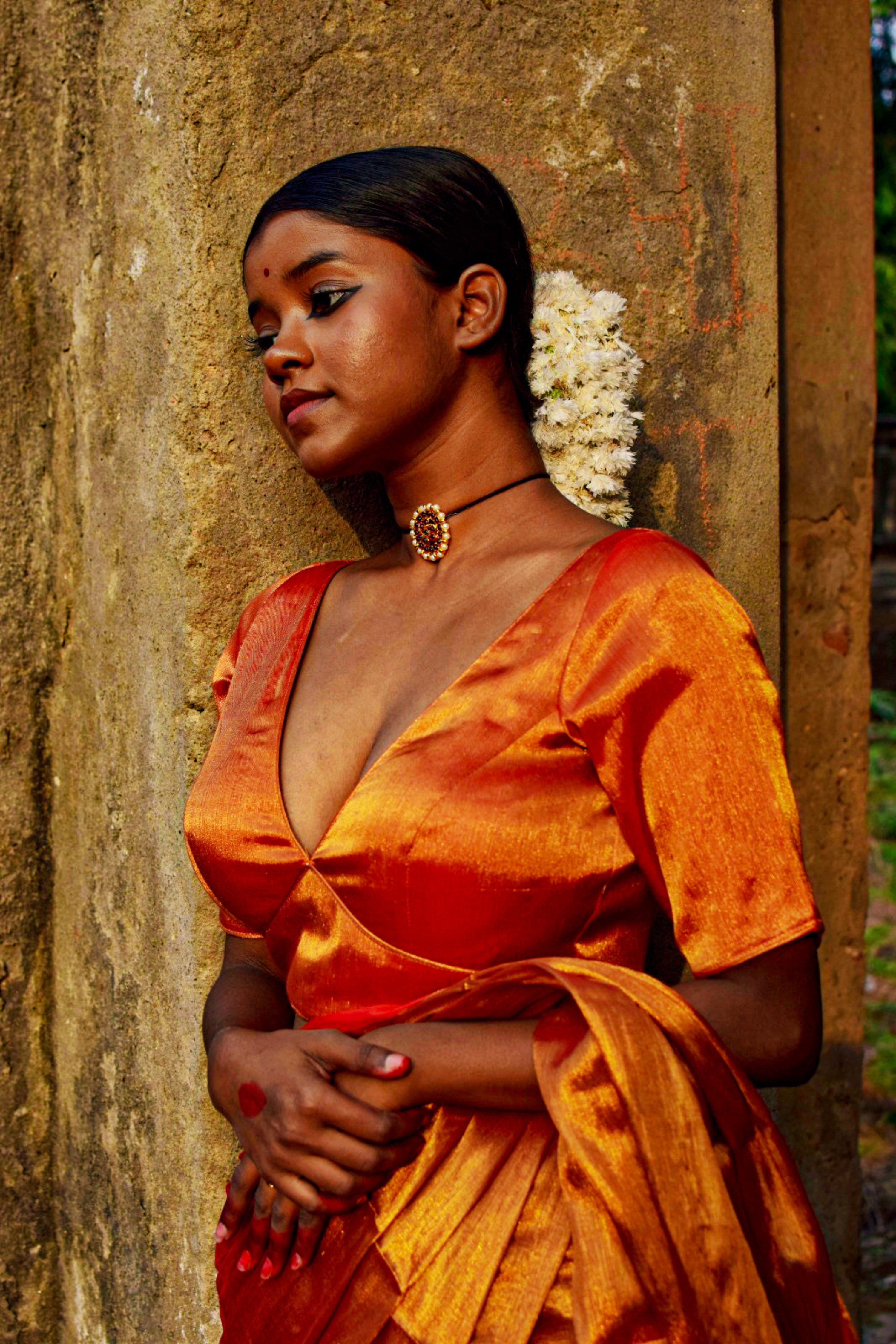 warm-red-plunging-neck-blouse