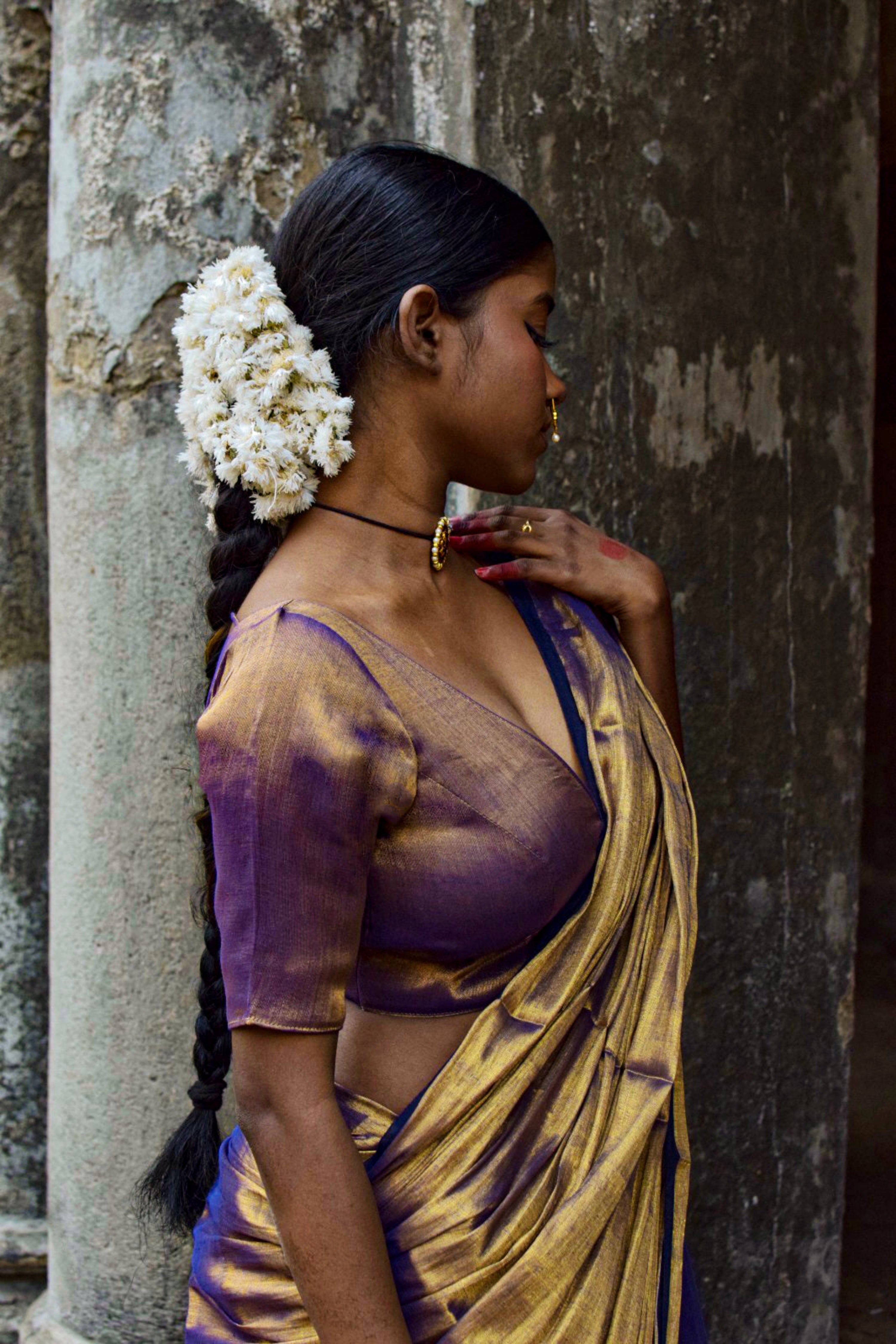 purple-plunging-neck-blouse