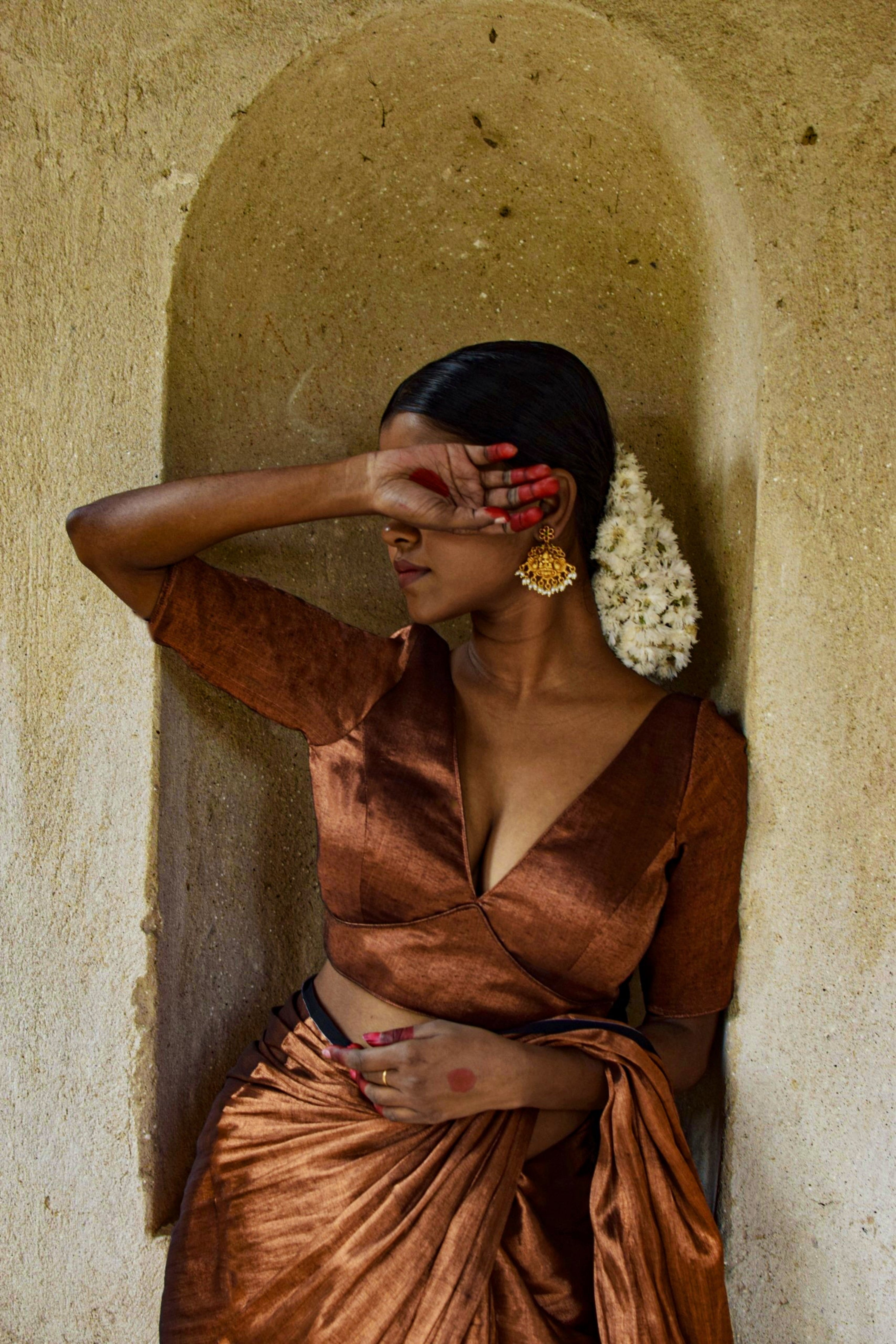 copper-handloom-tissue-plunging-neck-blouse