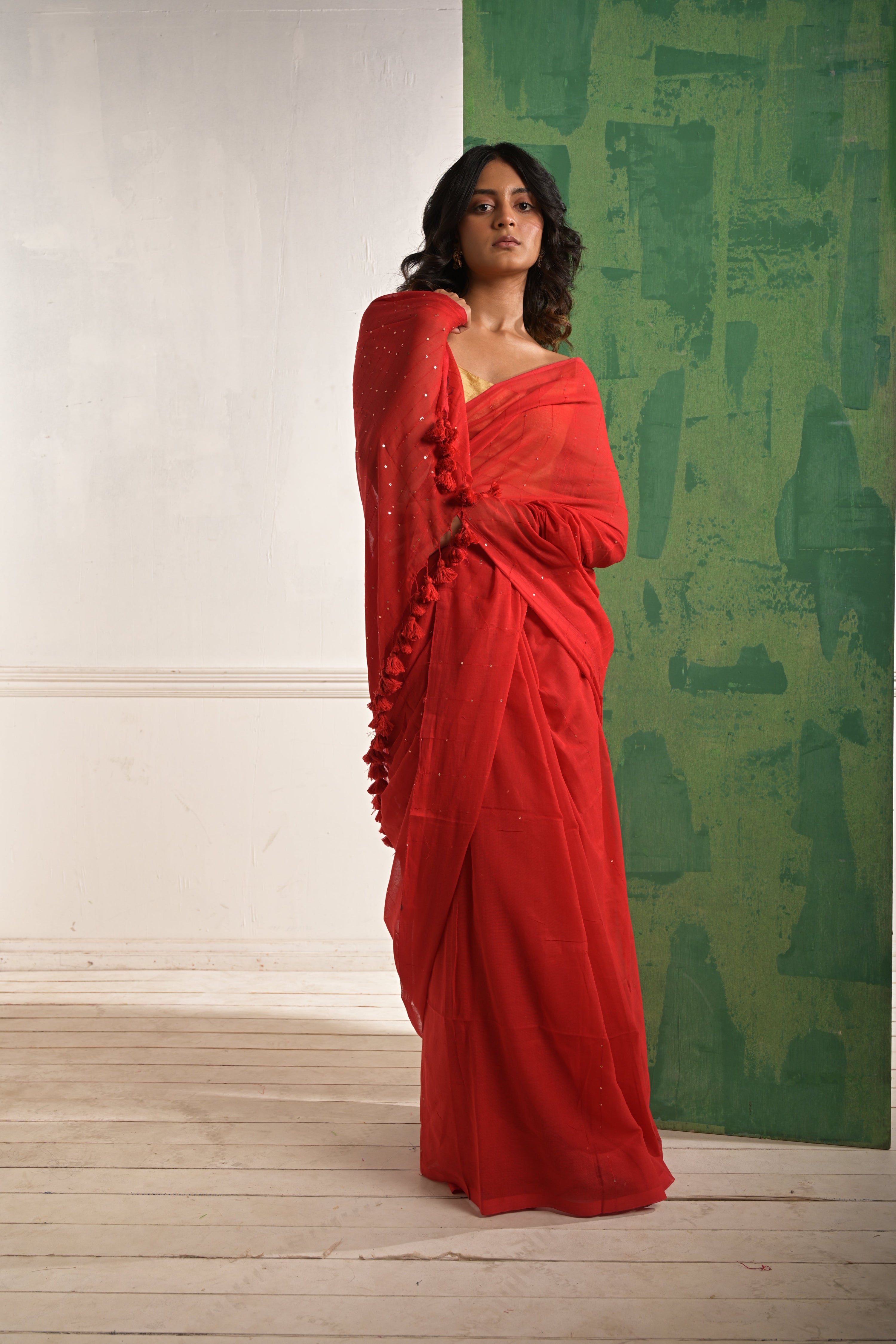 red-handwoven-beaded-sequin-saree-with-tassels