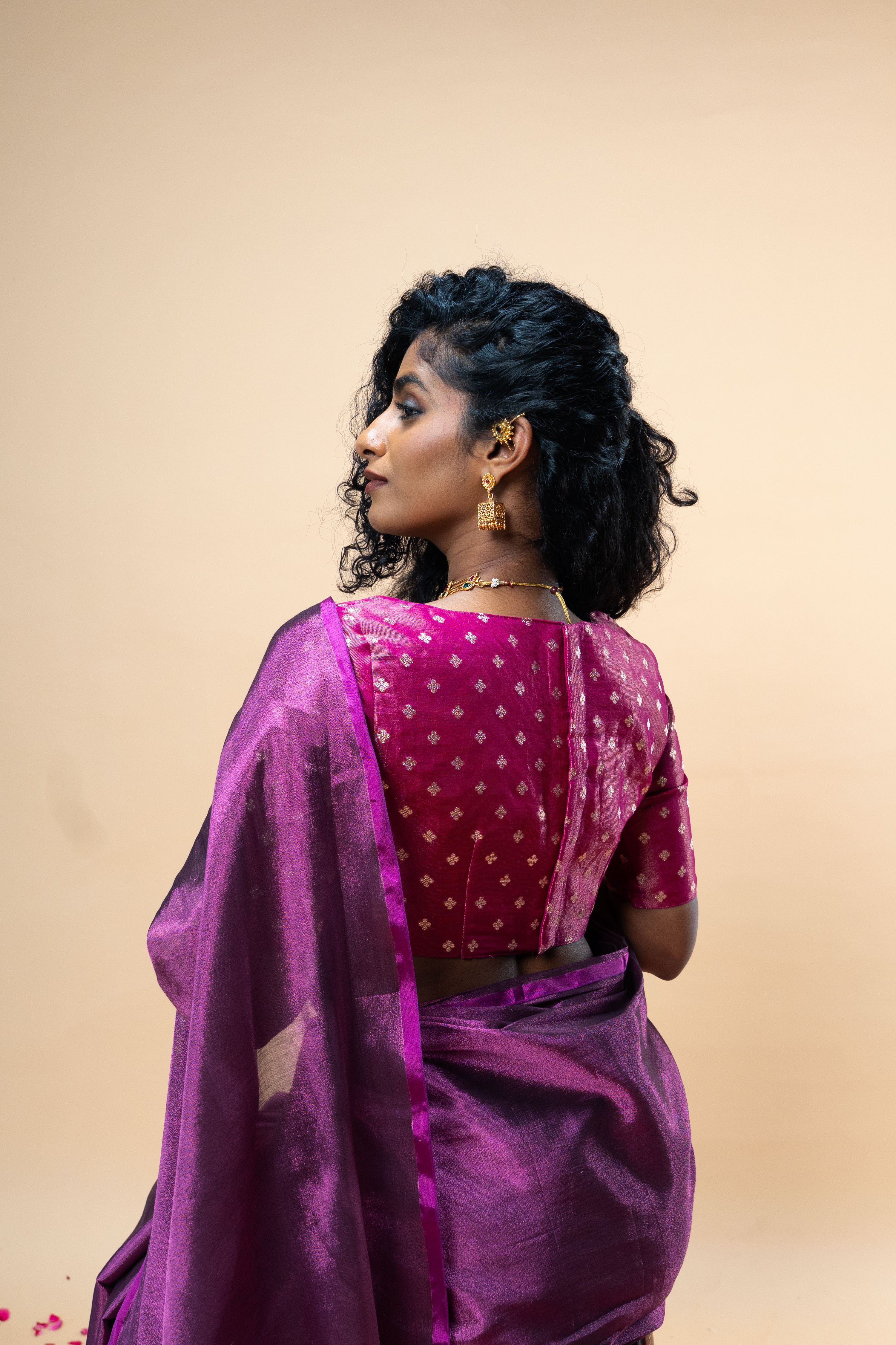 Jyotsna I Purple brocade silk blouse with glass neck