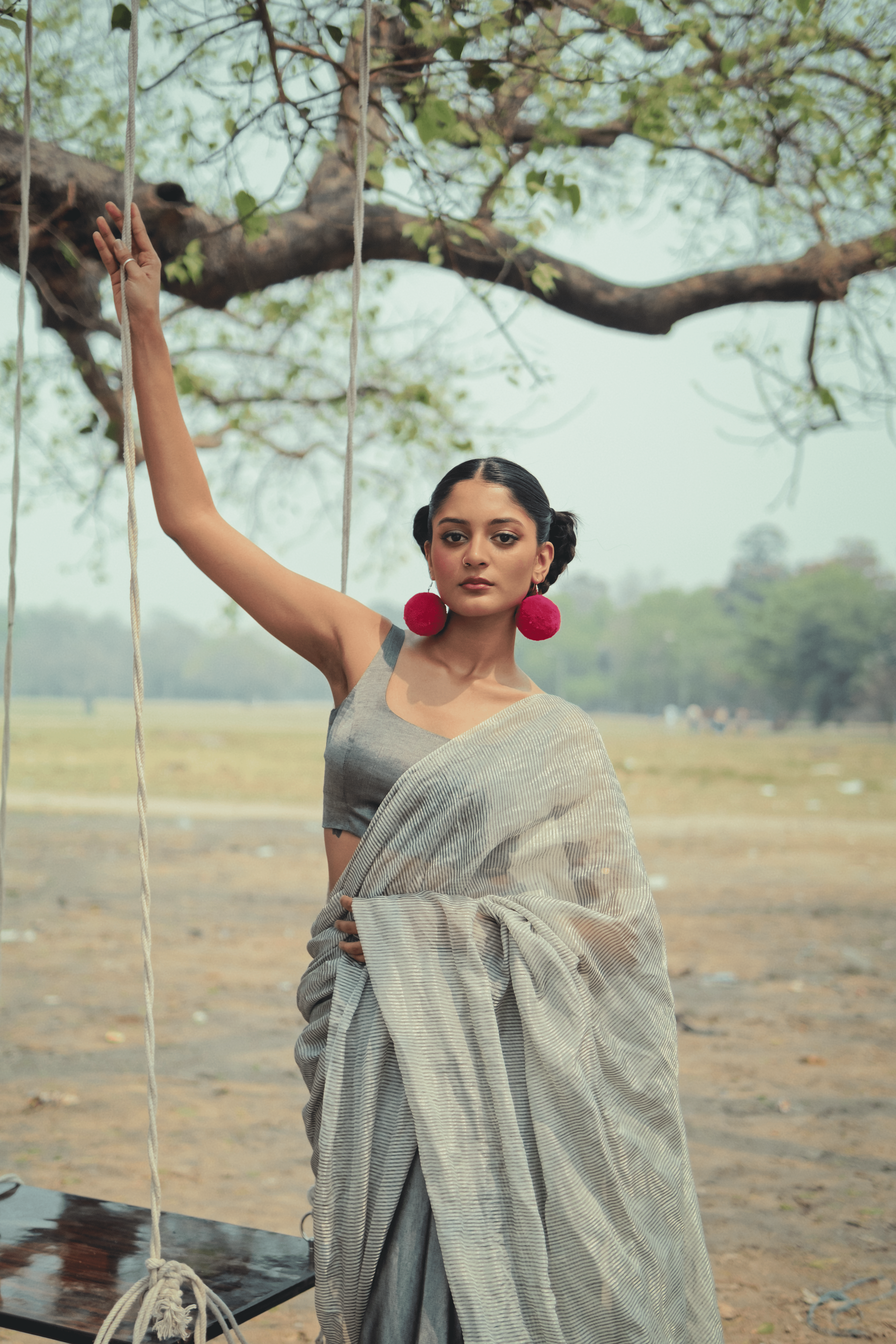 Kala Khatta TLR-405 I Grey Handloom Cotton Silk Saree with minimal Flaws