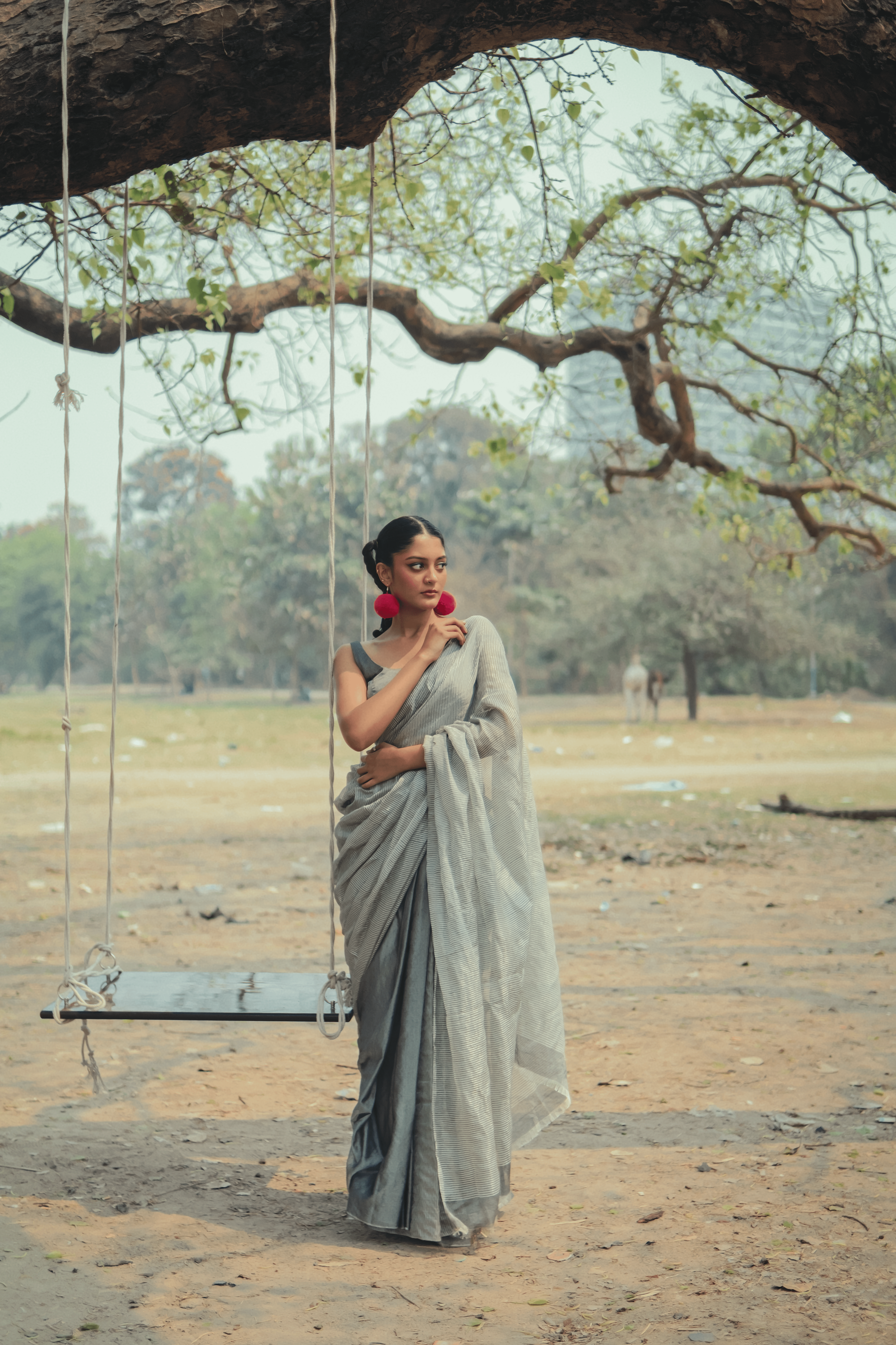 Kala Khatta TLR-405 I Grey Handloom Cotton Silk Saree with minimal Flaws