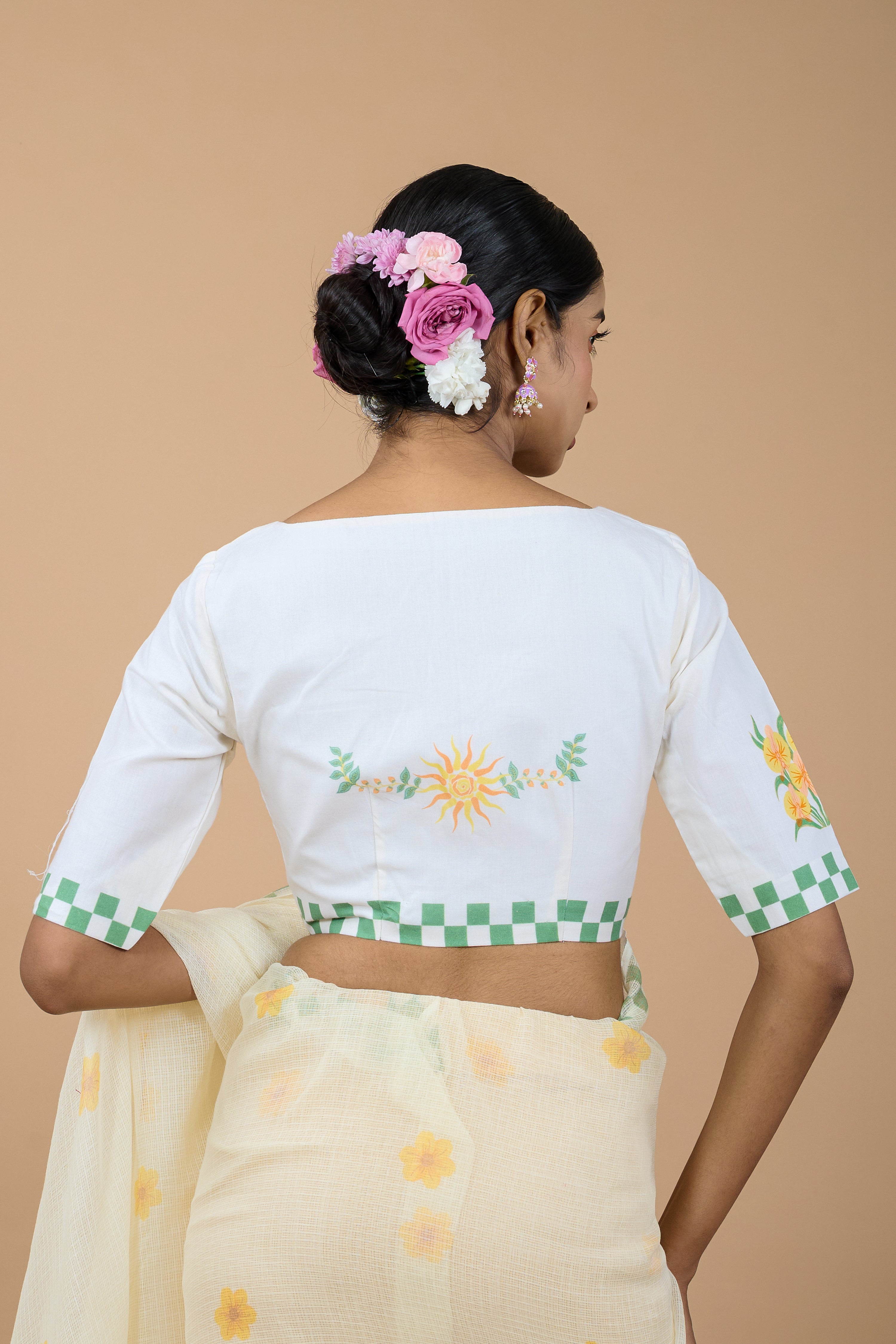 Bela I White Handloom Cotton Floral Printed Designer Blouse
