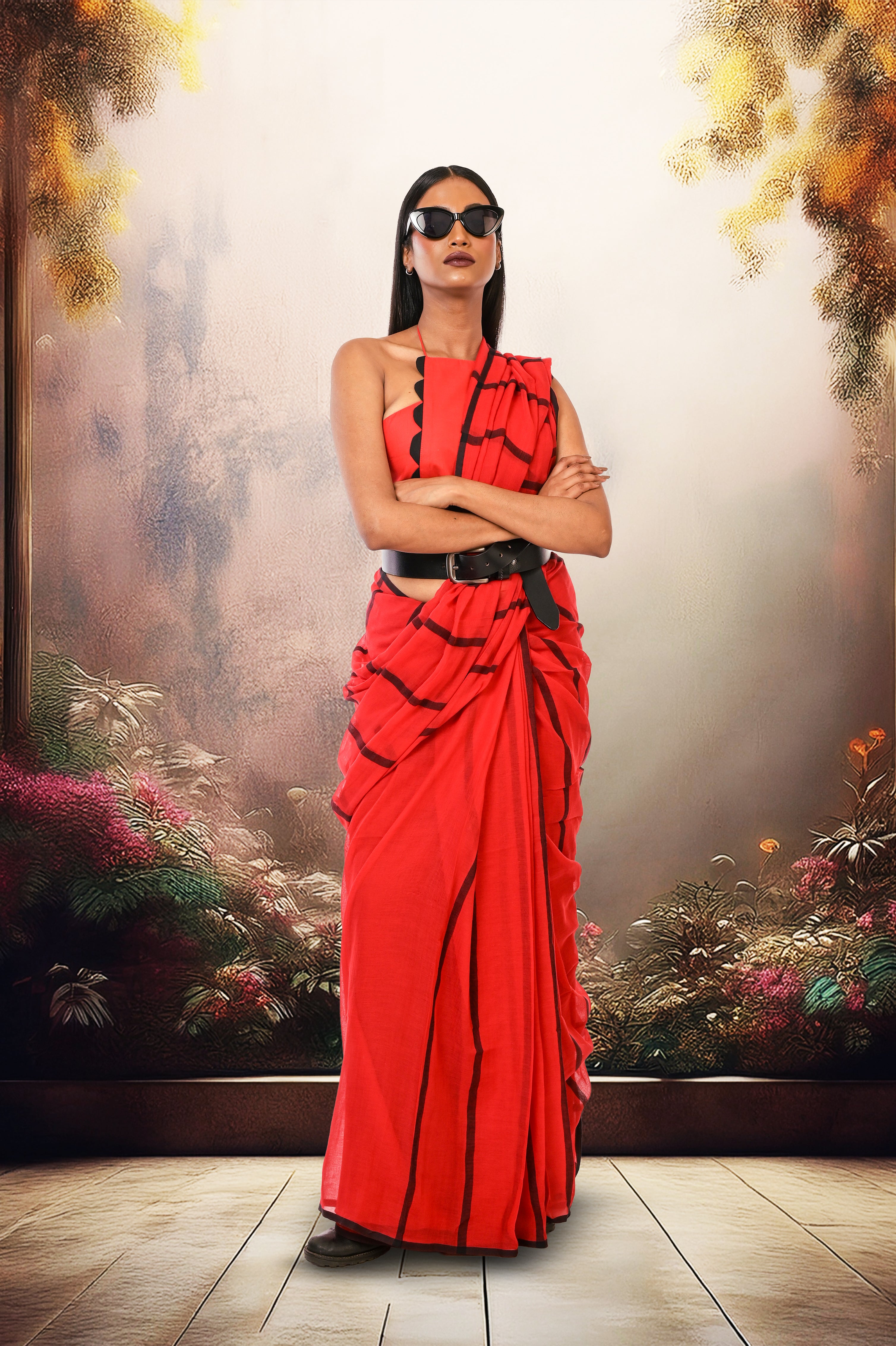 red-handloom-cotton-saree-with-black-stripes