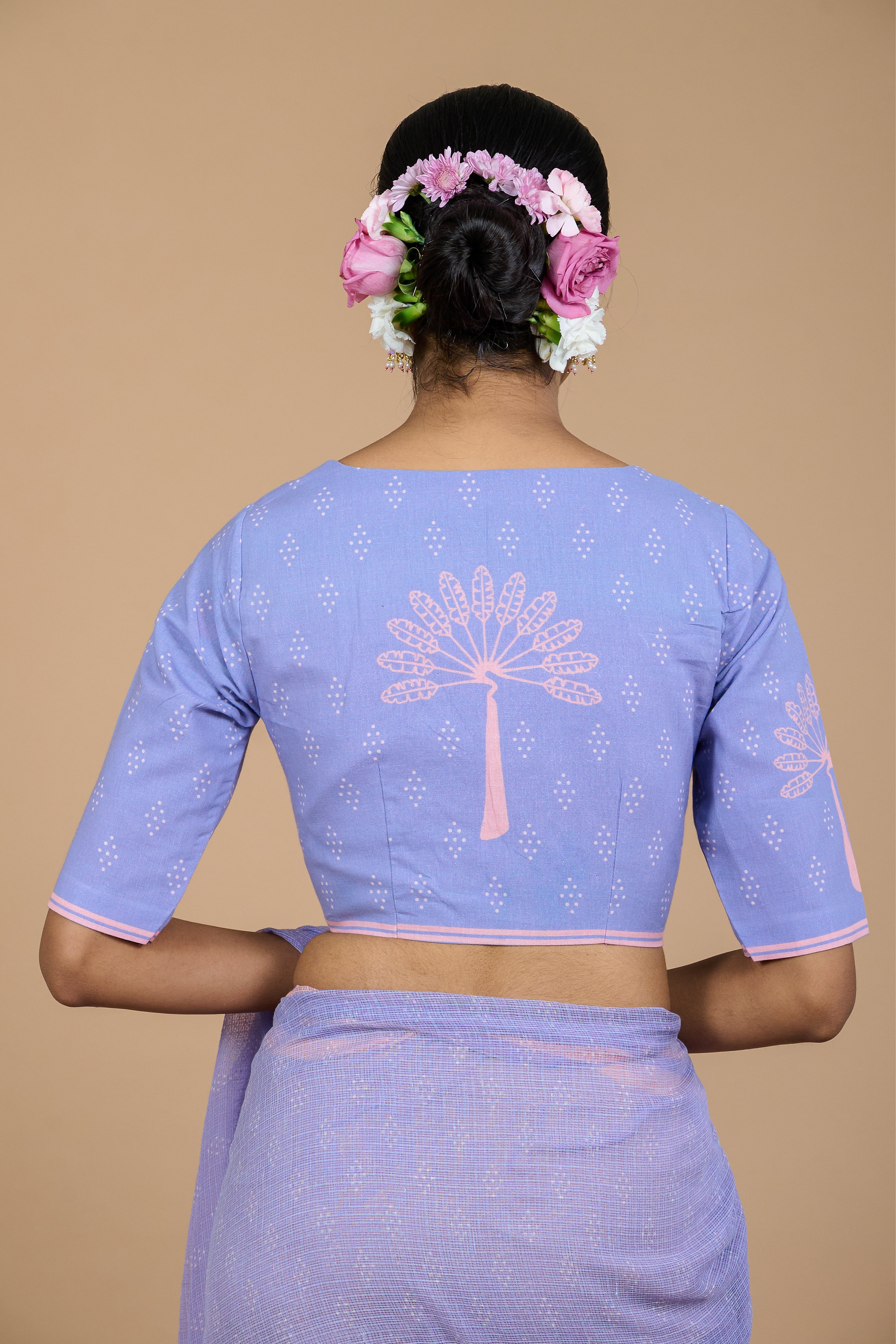 Gulnaar I Lavender Handloom Cotton Floral Printed Designer Blouse