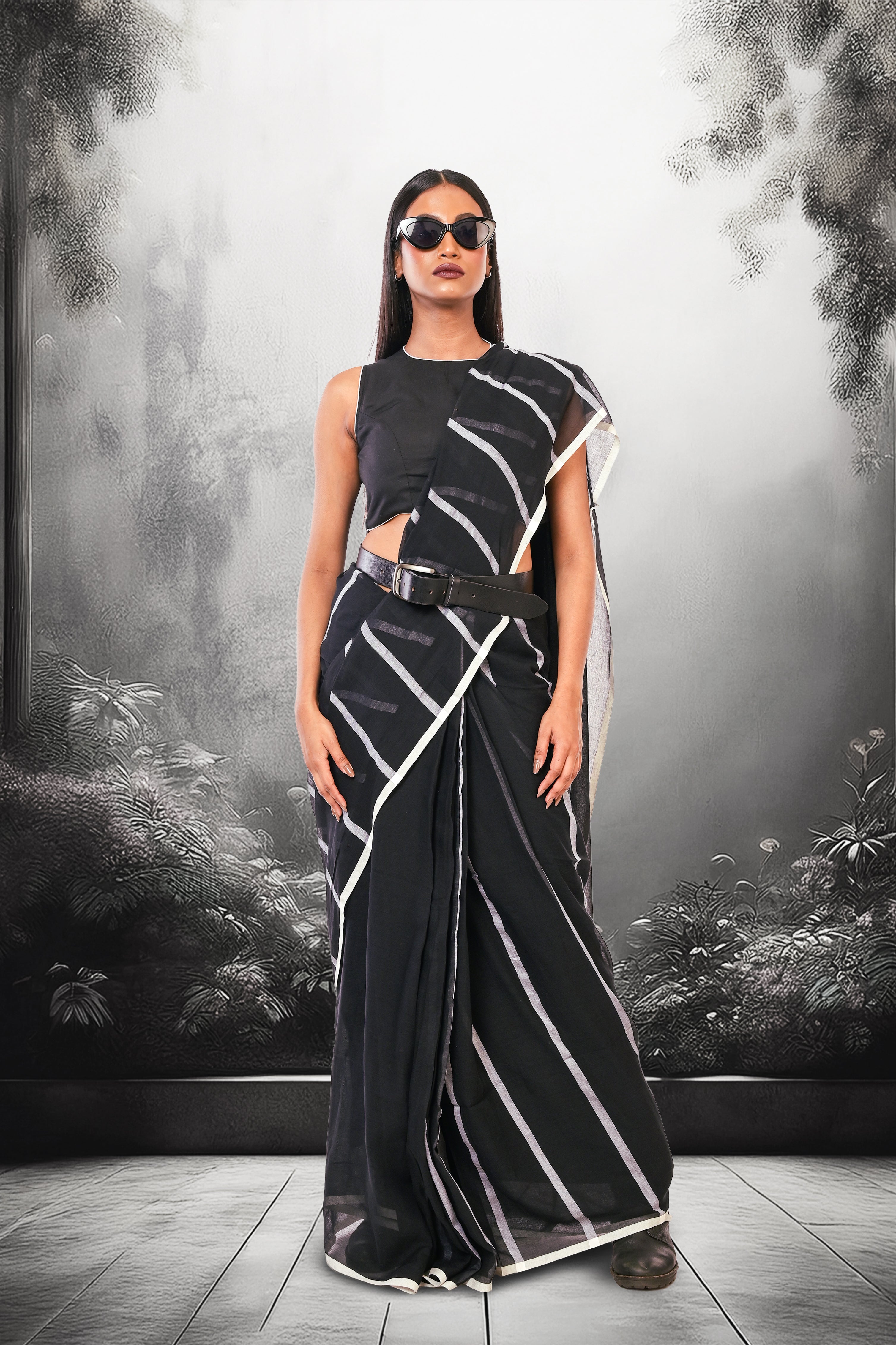 black-handloom-cotton-saree-with-white-stripes
