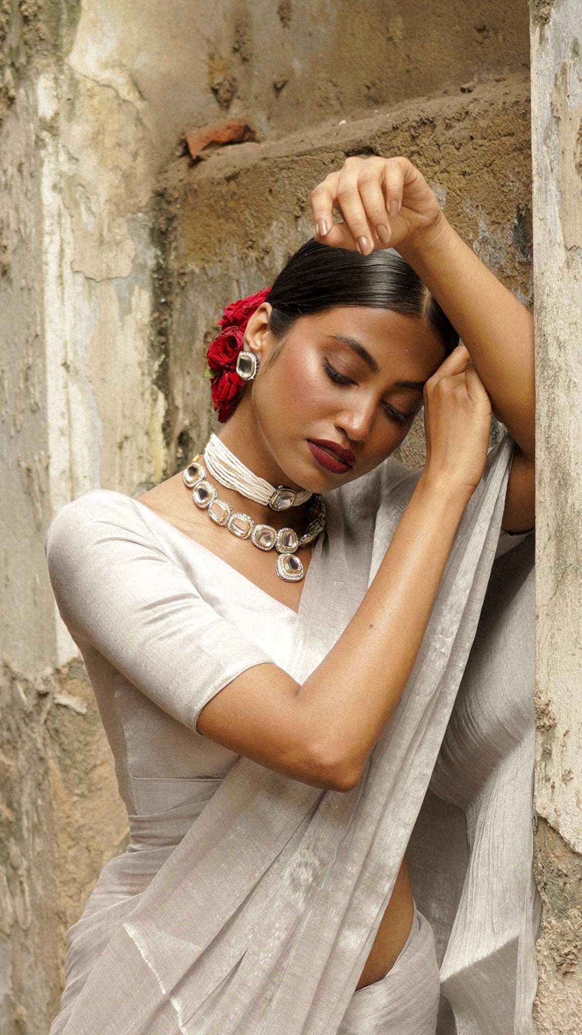 Handwoven White Tissue Saree with Ready to Wear White Tissue Blouse Combo (Milky Way Galaxy & Dhruv Tara)