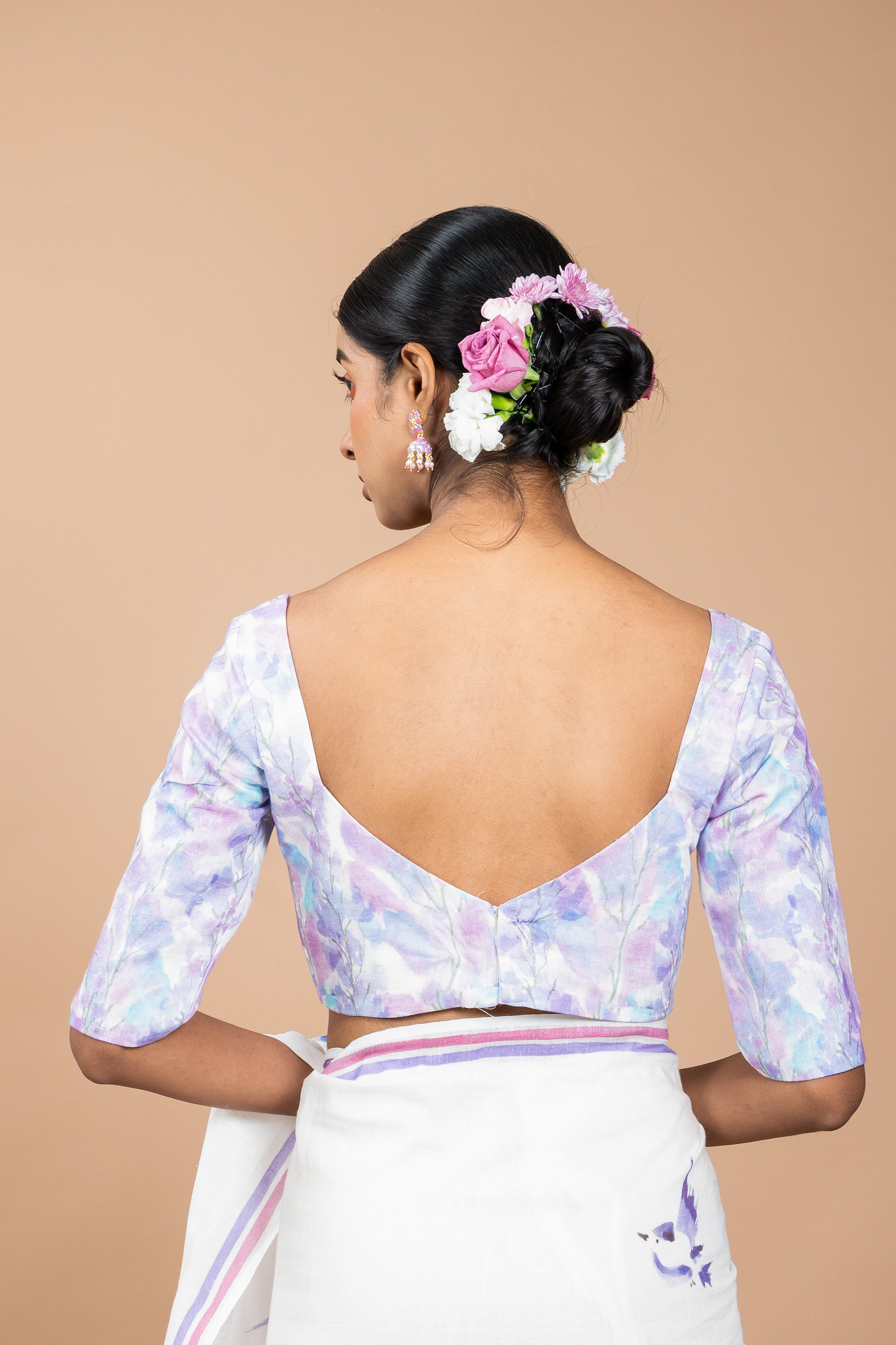 Juhi I Lavender Handloom Linen Floral Printed Designer Blouse