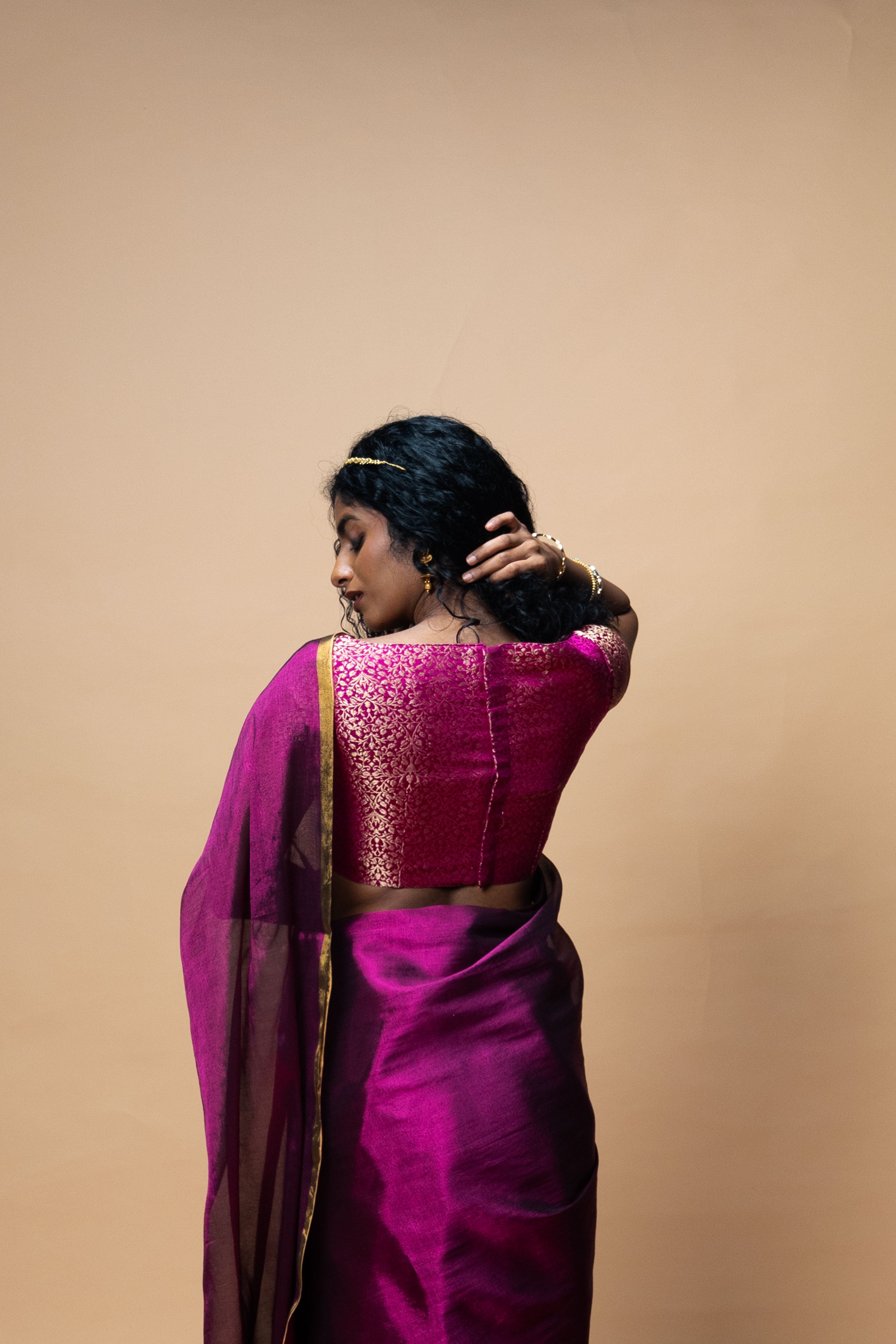 Pratima I Purple brocade silk blouse with sweetheart neckline