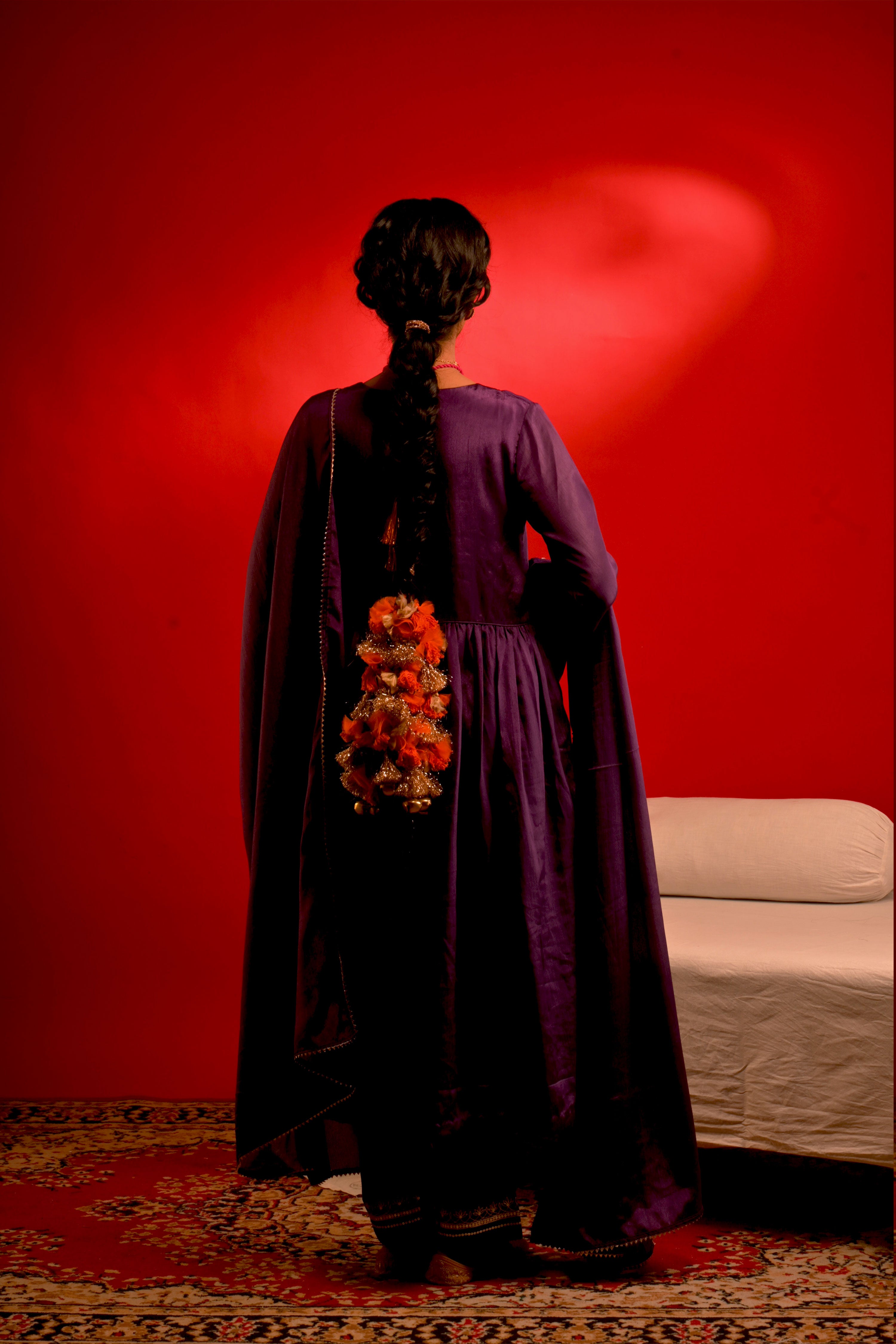 Preet I Purple chinon hand embroidered kurta pant set with dupatta