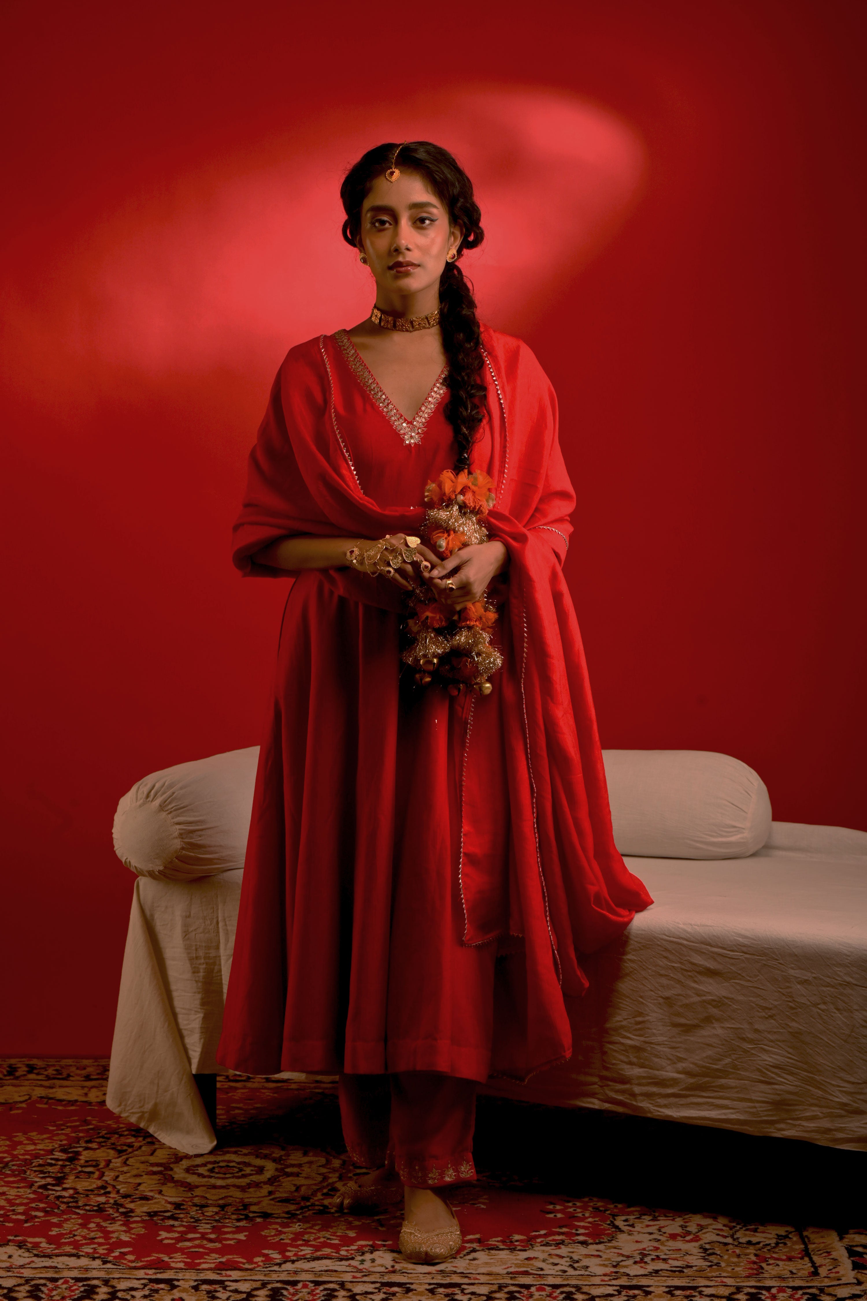 Roop I Red chinon hand embroidered kurta pant set with dupatta