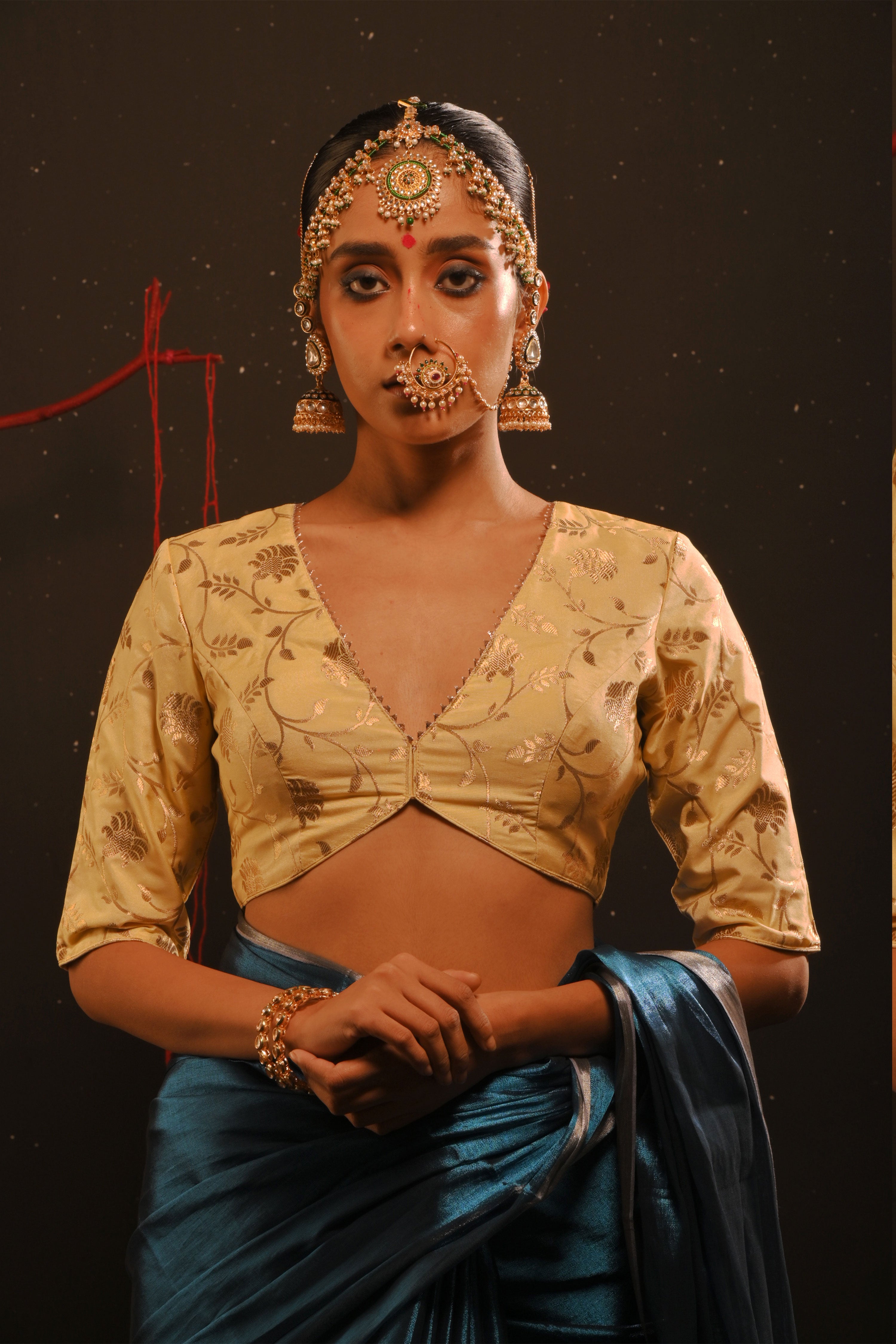 Devira I Ivory floral brocade blouse