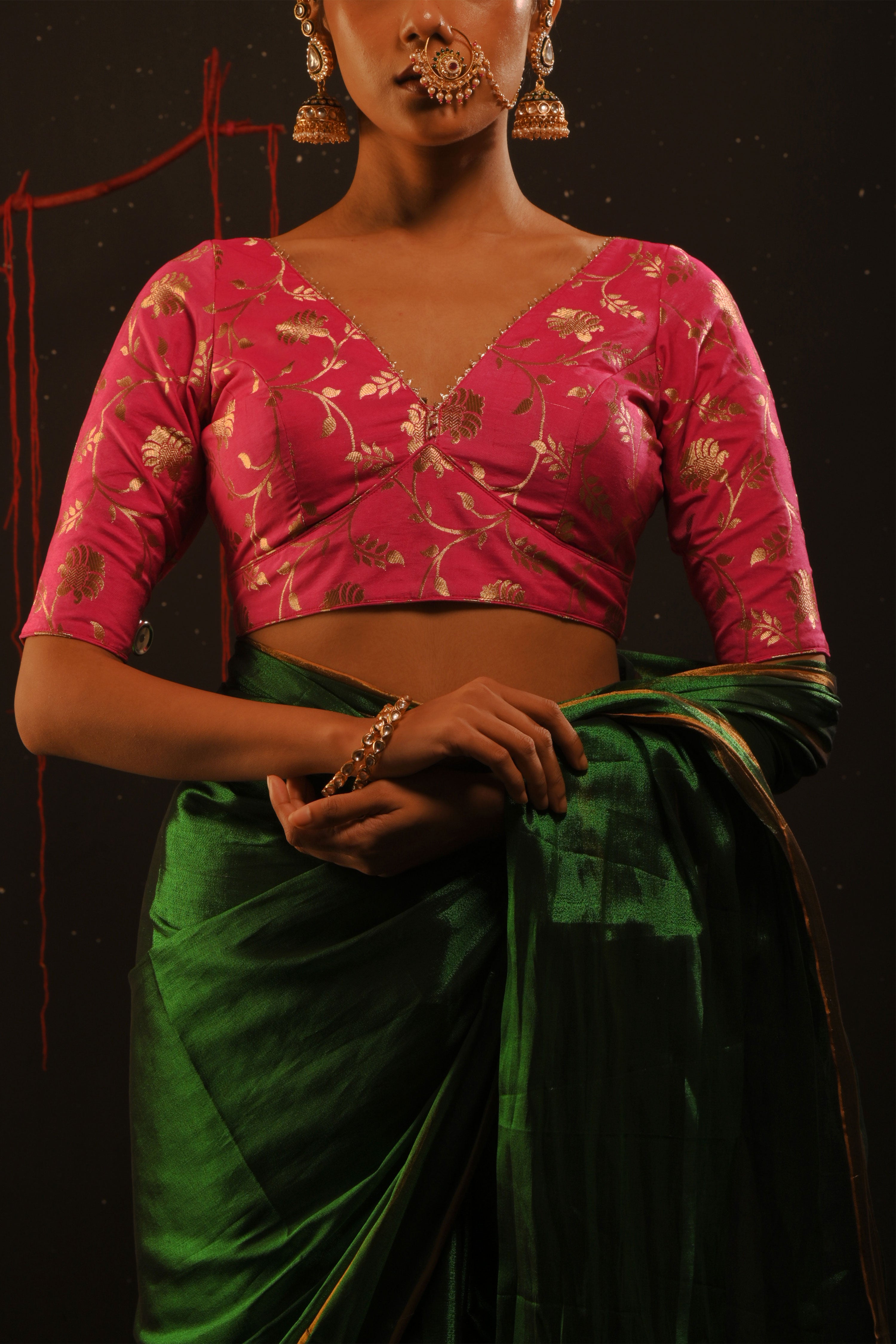 Chitrika I Fuchsia pink floral brocade blouse