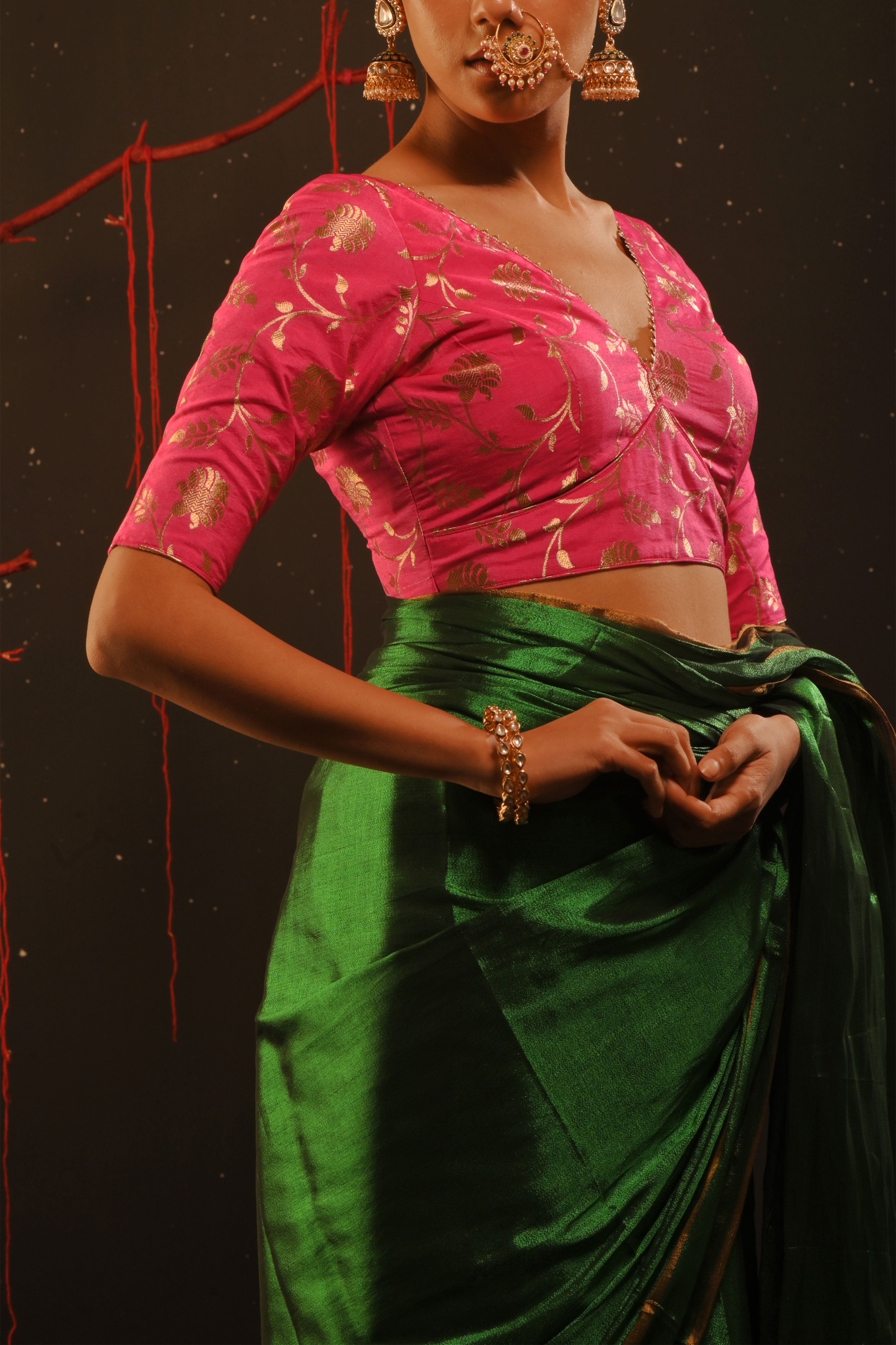 Chitrika I Fuchsia pink floral brocade blouse