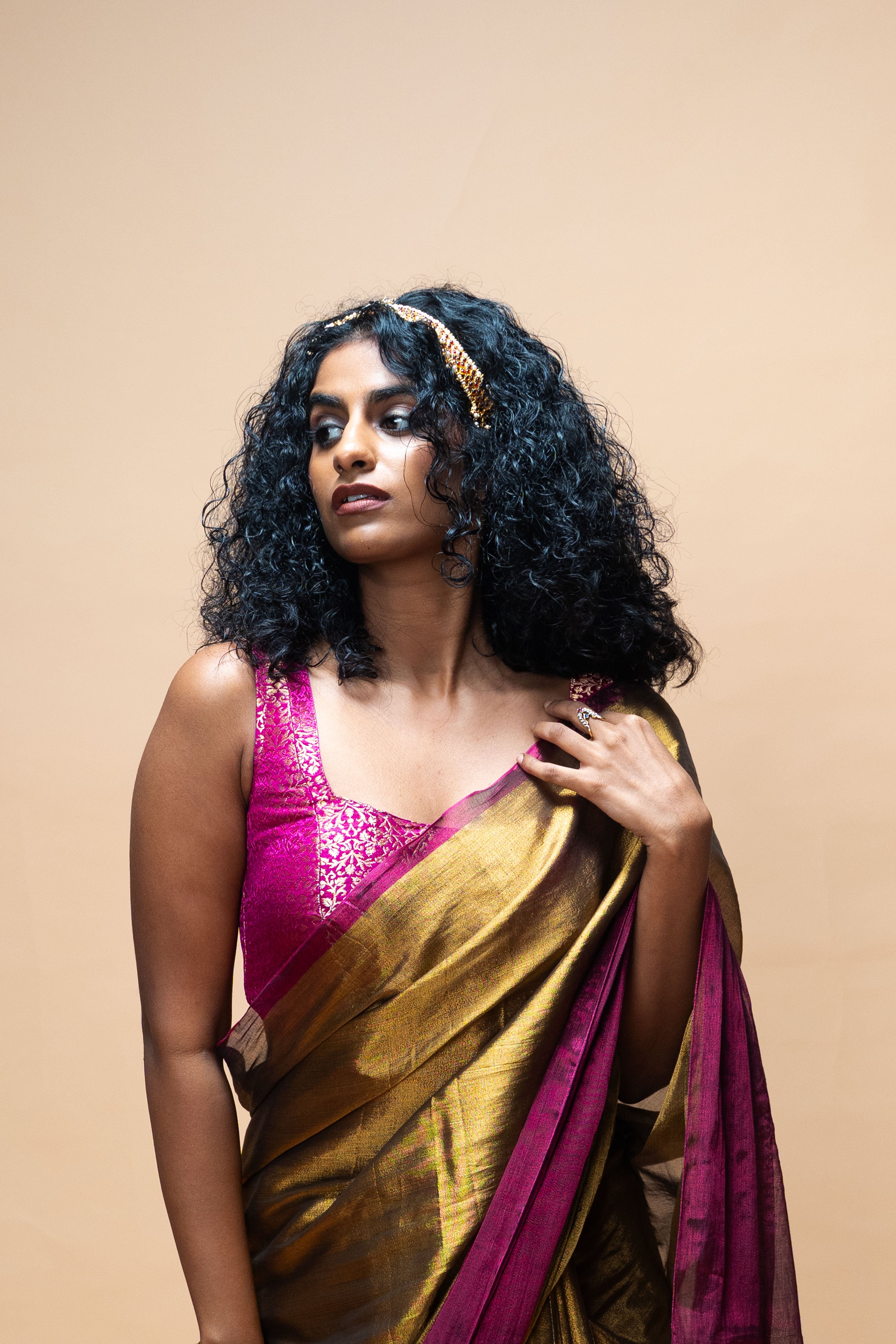 Tejaya I Purple Brocade silk corset blouse