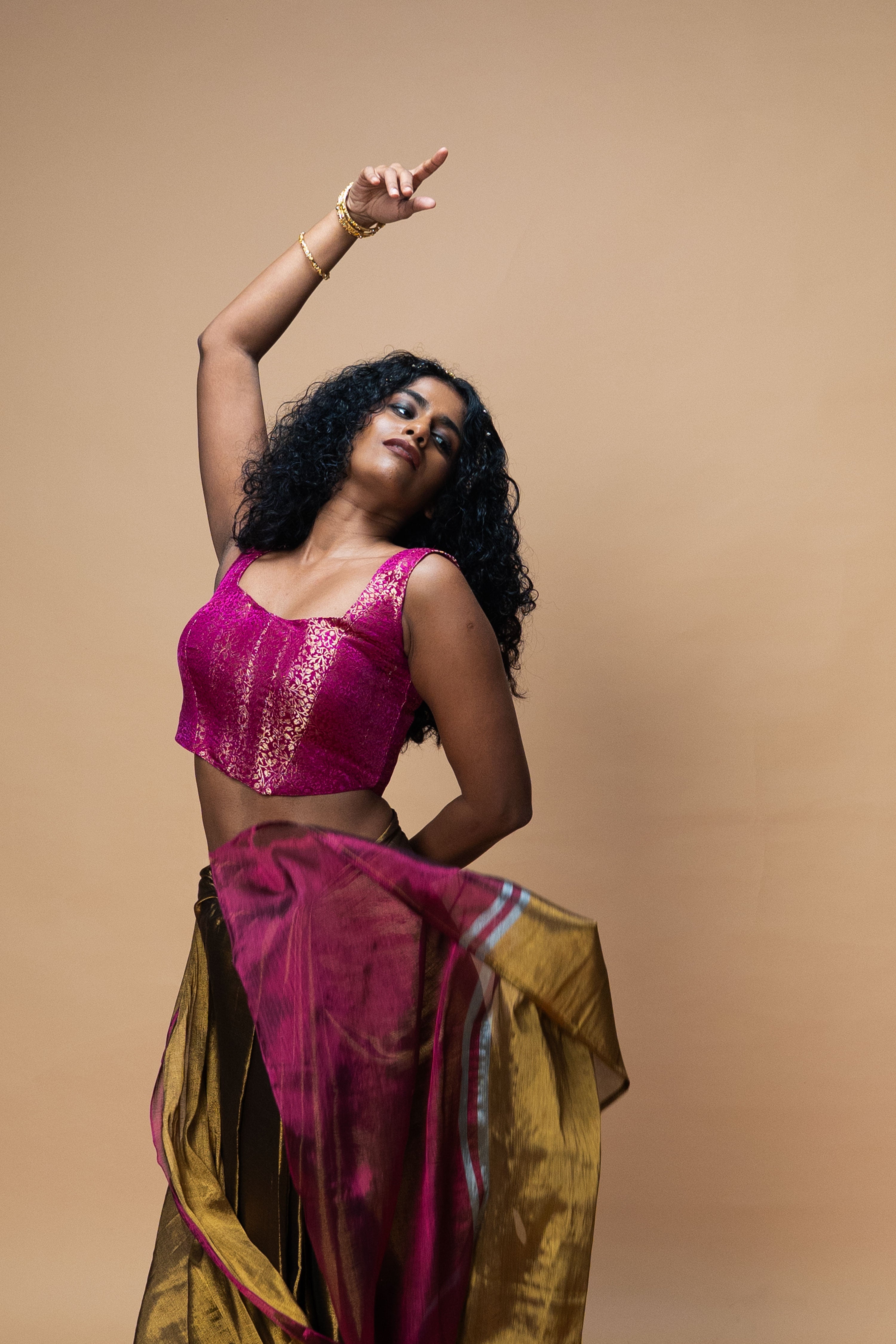 Tejaya I Purple Brocade silk corset blouse