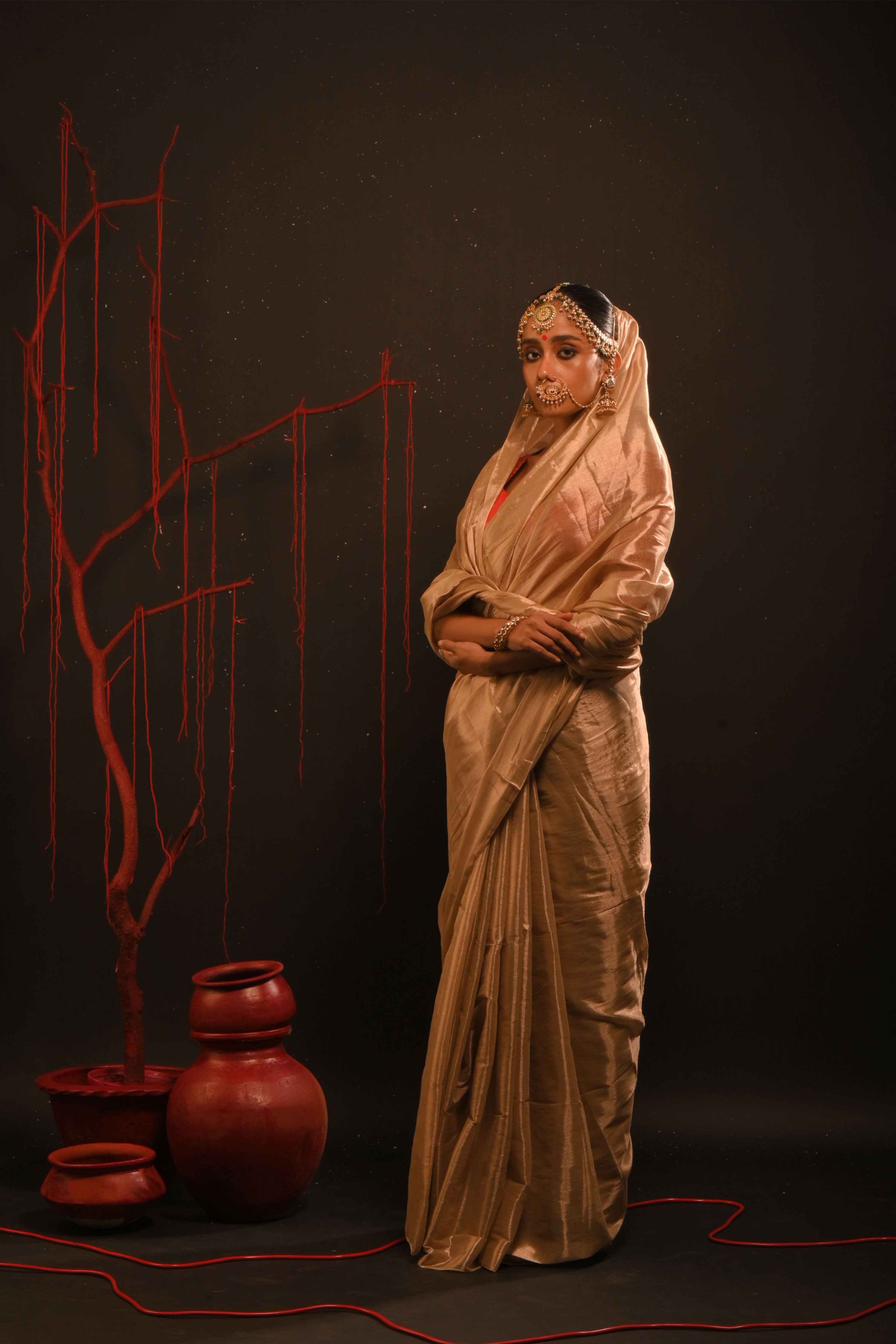 Devyani I Rose gold handwoven tissue saree