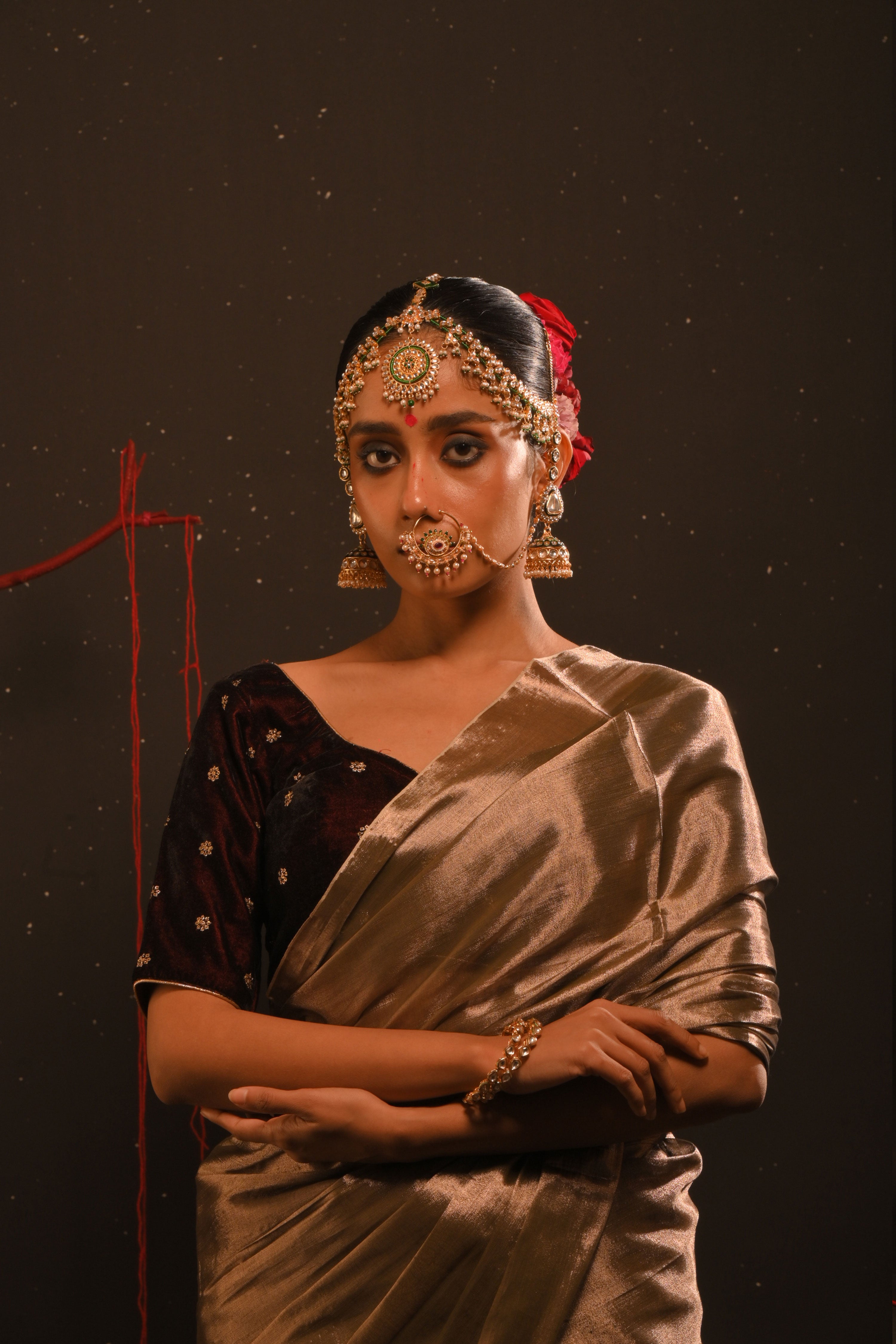 Rajshree I Bronze gold handloom tissue saree