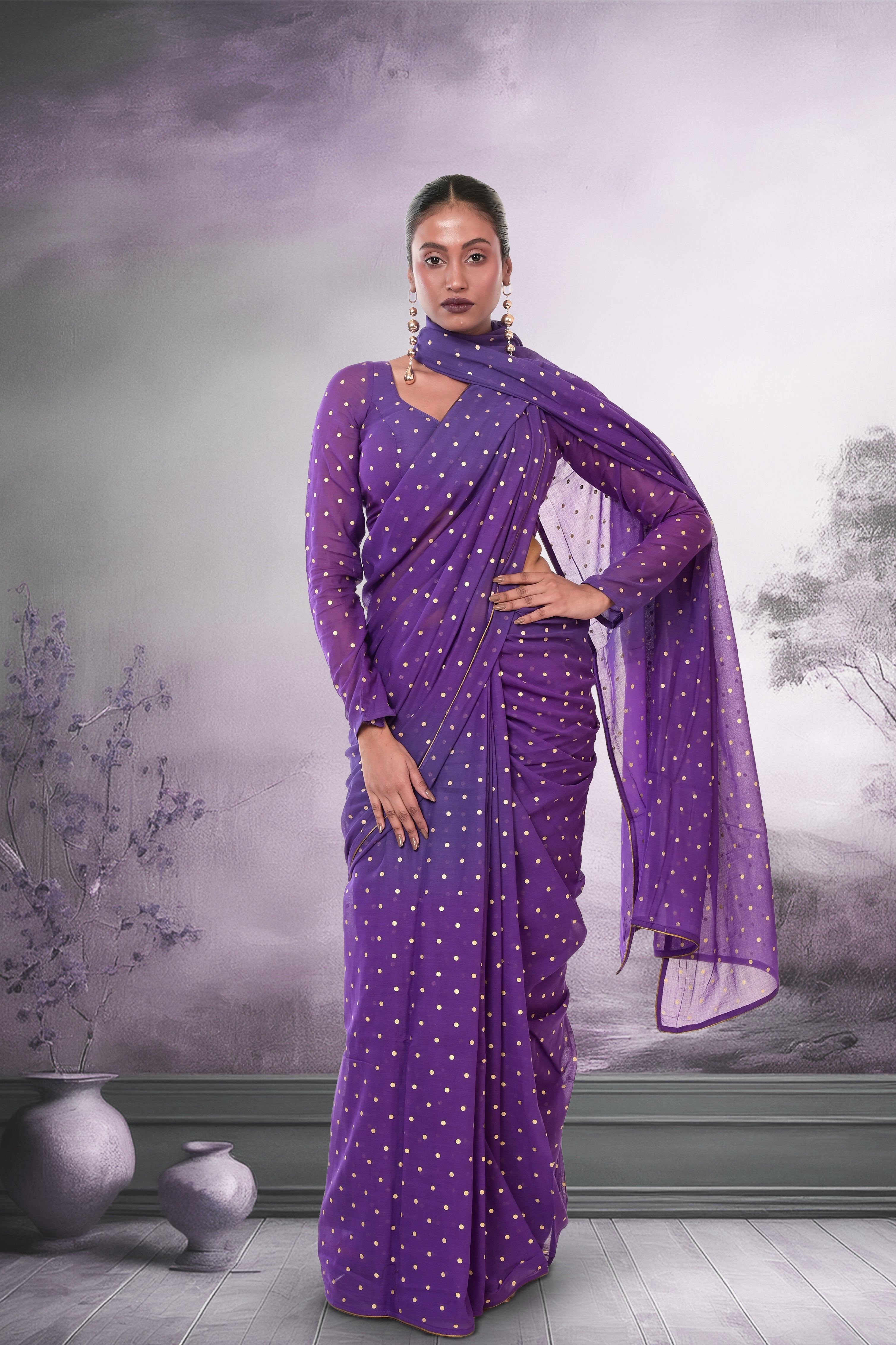 handloom-purple-polka-dotted-saree