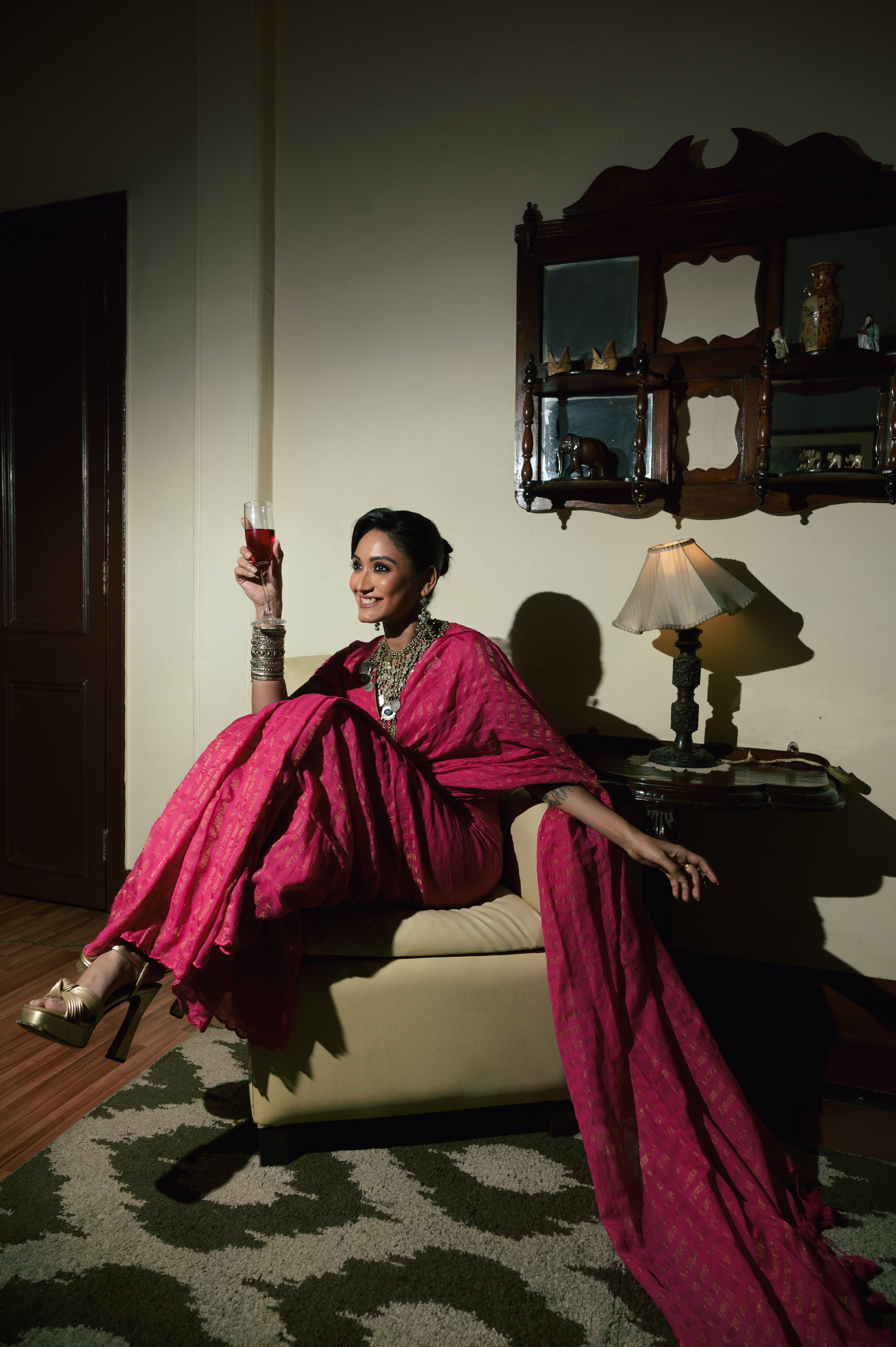 Handwoven Pink Cotton Saree with Zari Stripes and Ready to Wear Blouse Combo (Twin Realm & Magic Wand)