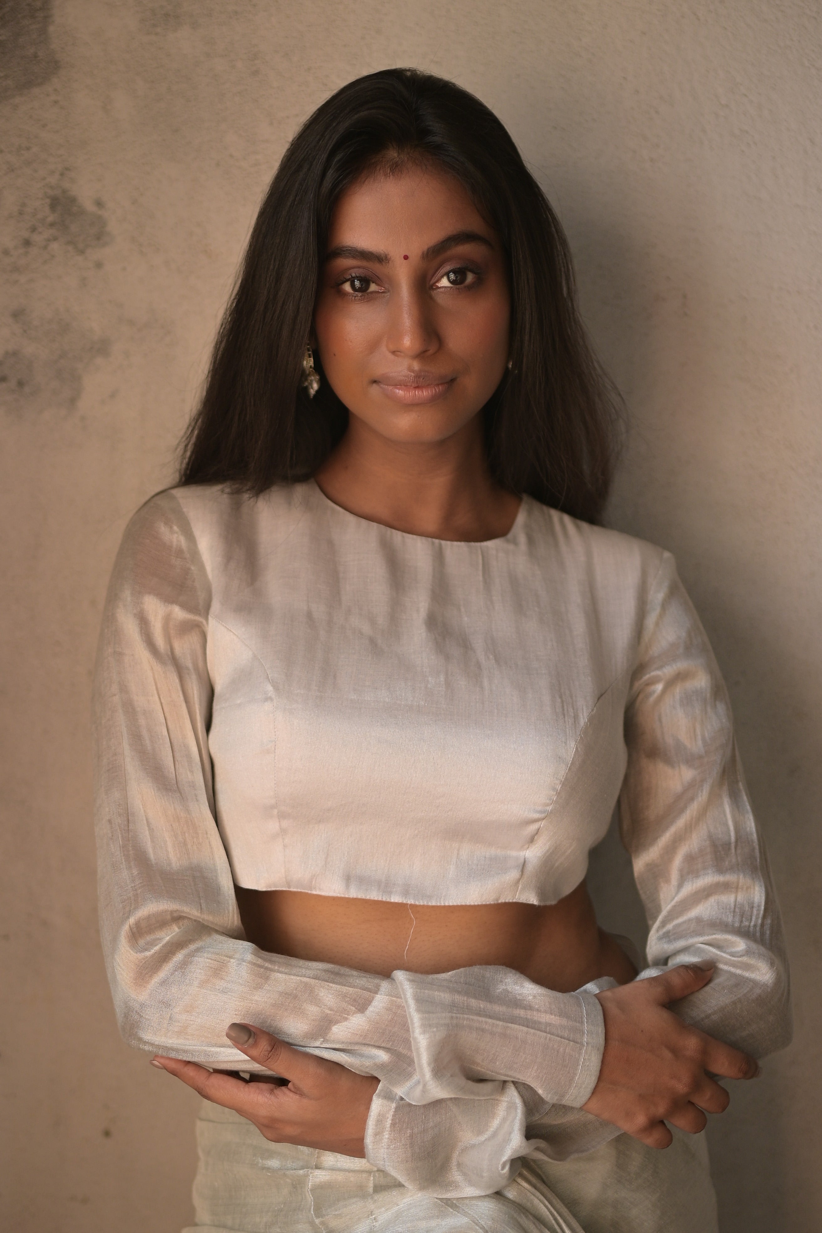 Shubhra I White Tissue Full Sleeves Blouse