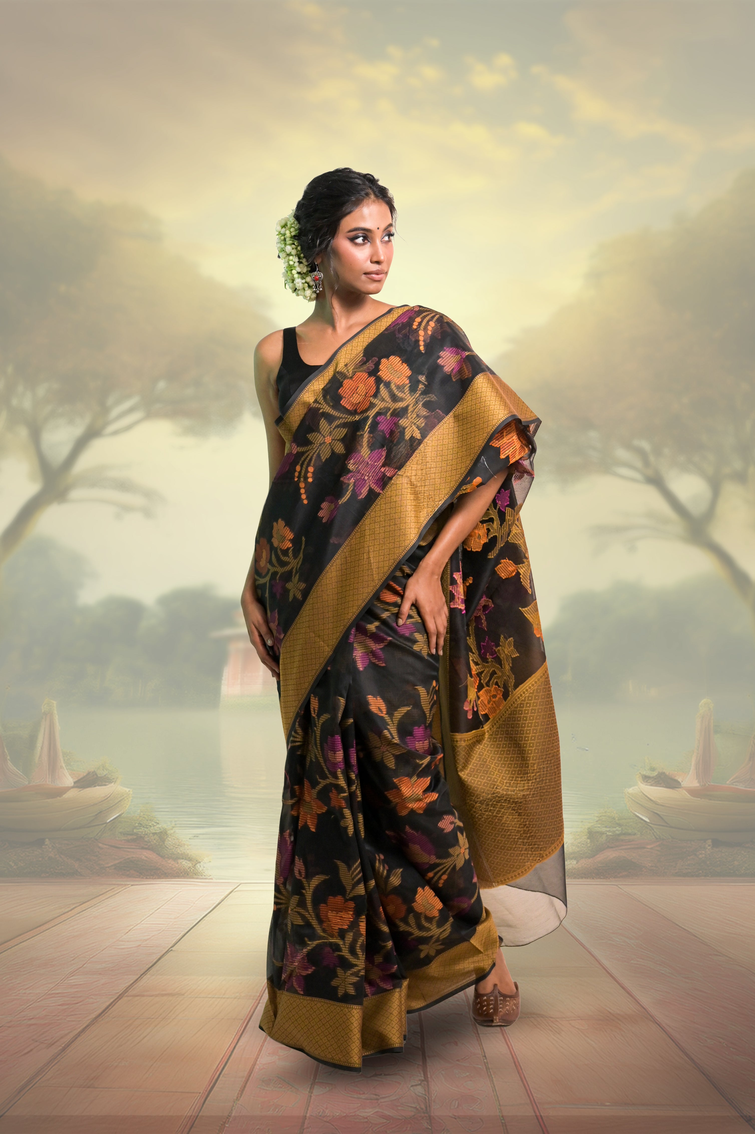 black-colour-saree-with-floral-motifs